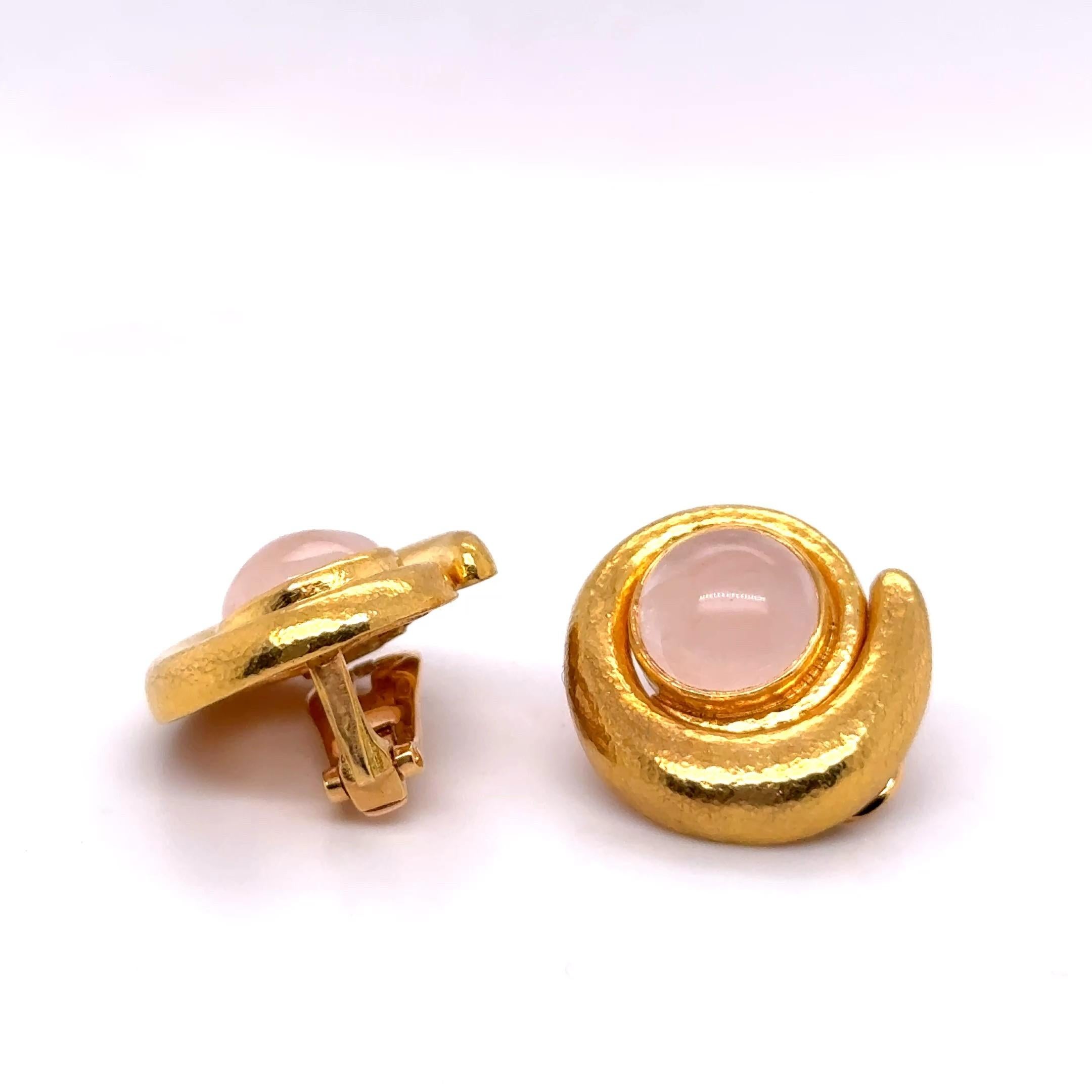 Cabochon Clip-on Earrings with Rose Quartz in 18 Karat Yellow Gold by Ilias Lalaounis For Sale