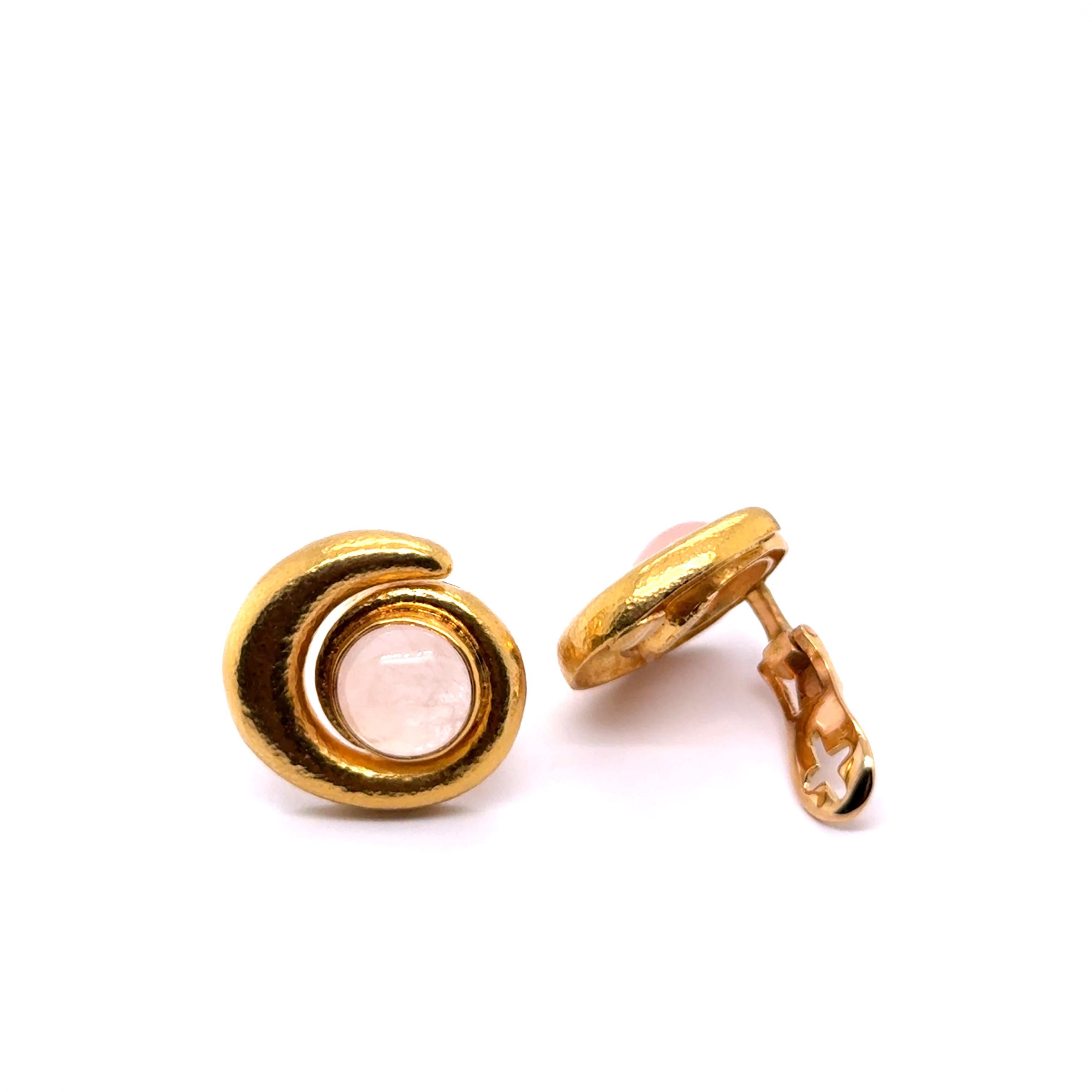 Clip-on Earrings with Rose Quartz in 18 Karat Yellow Gold by Ilias Lalaounis For Sale 2