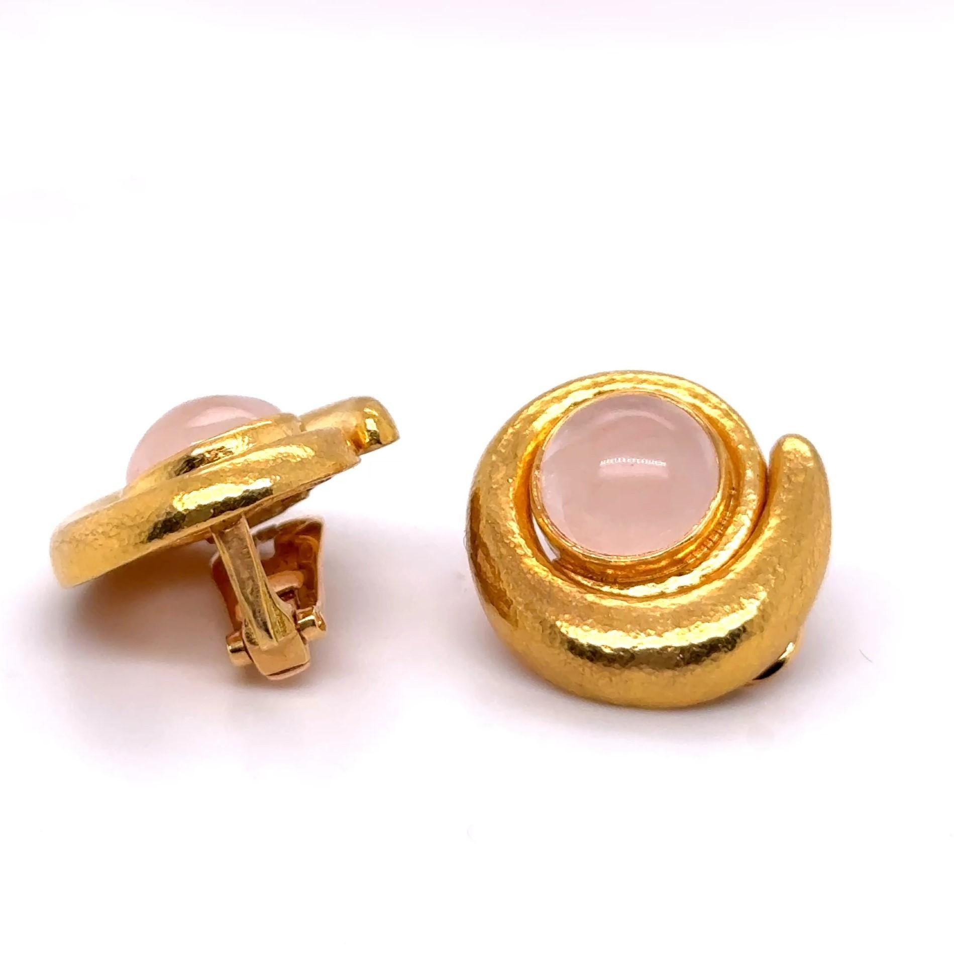 Clip-on Earrings with Rose Quartz in 18 Karat Yellow Gold by Ilias Lalaounis For Sale 3