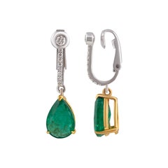 Studio Rêves Clip-On Emerald Drop Dangling Earrings with Diamonds