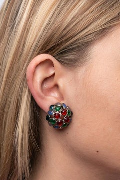 Clip-on Silvery Metal Earrings with Multicolor Glass Paste