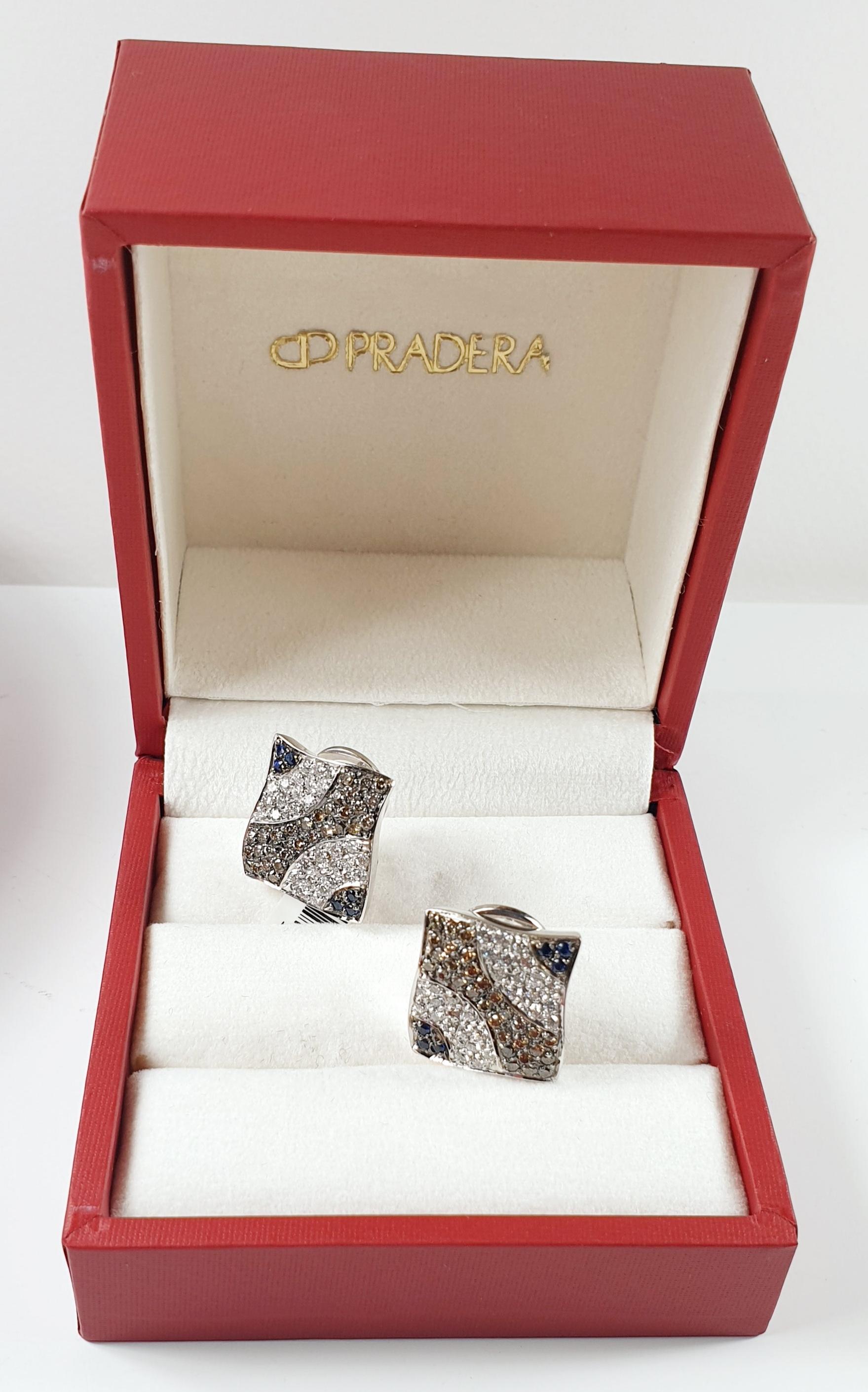  Clip on White, Brown Diamond and sapphires Earrings in 18 Karat White Gold In New Condition For Sale In Bilbao, ES