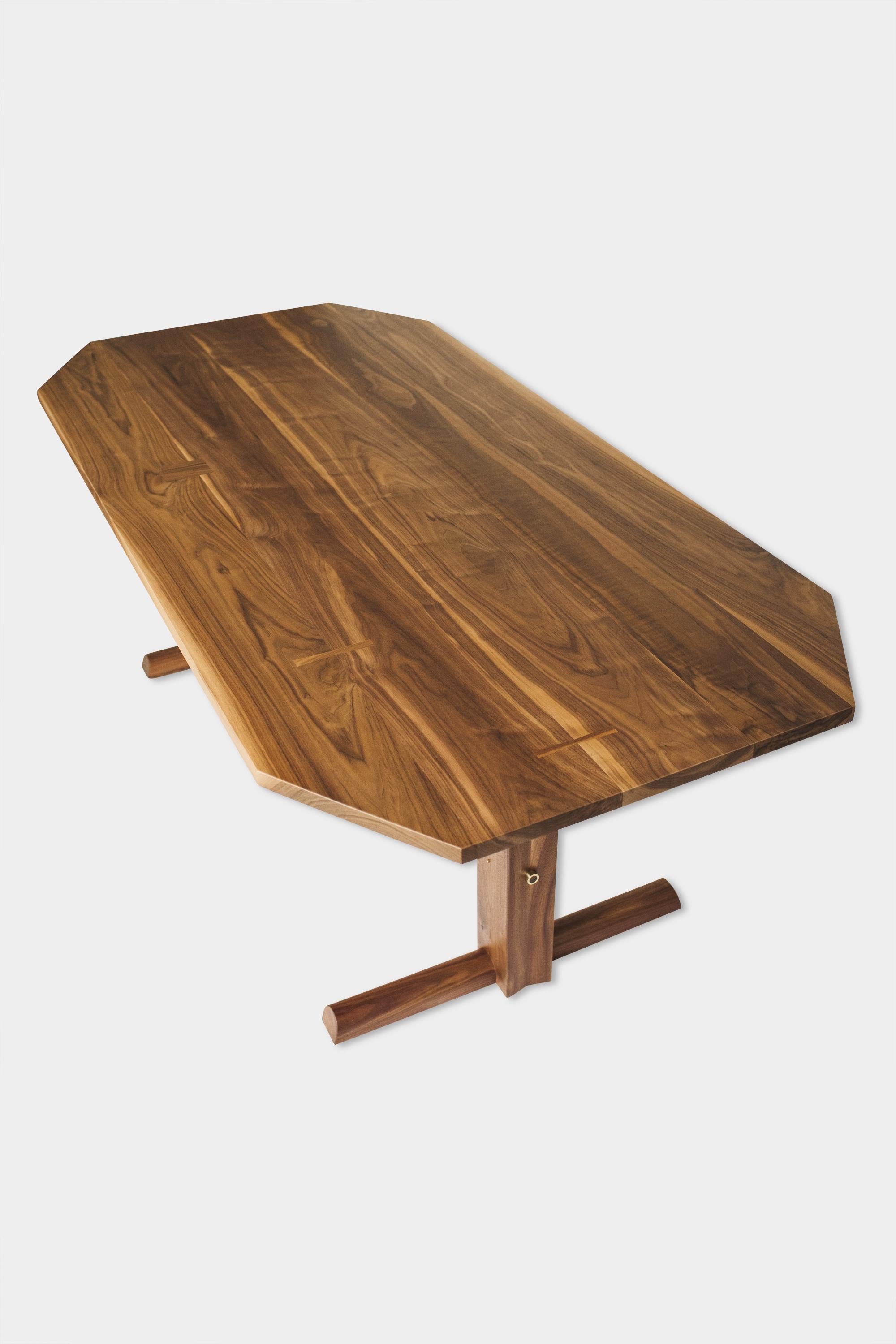 Woodwork Clipped Corner BRIG Dining Table in Walnut For Sale
