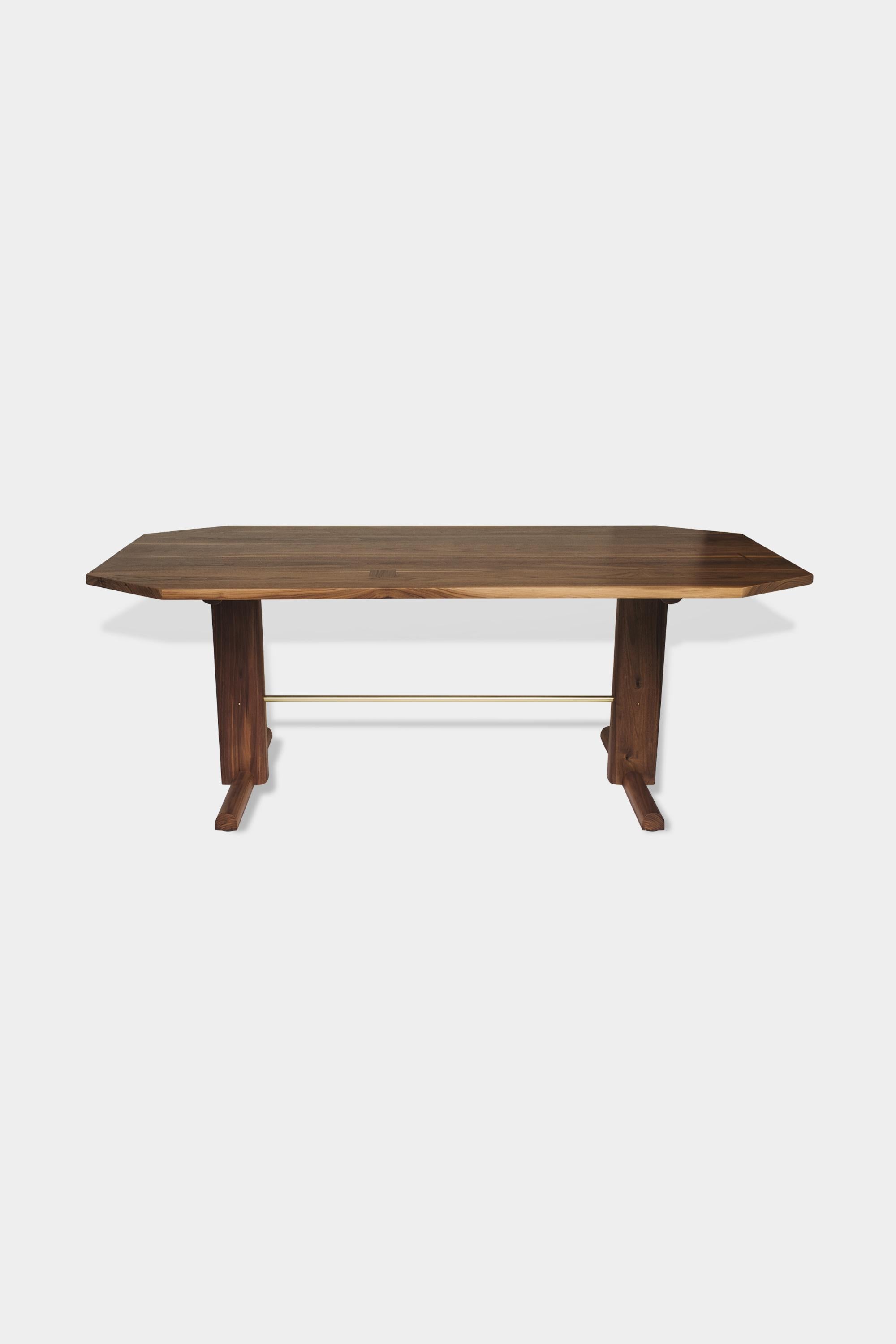 Wood Clipped Corner BRIG Dining Table in Walnut For Sale
