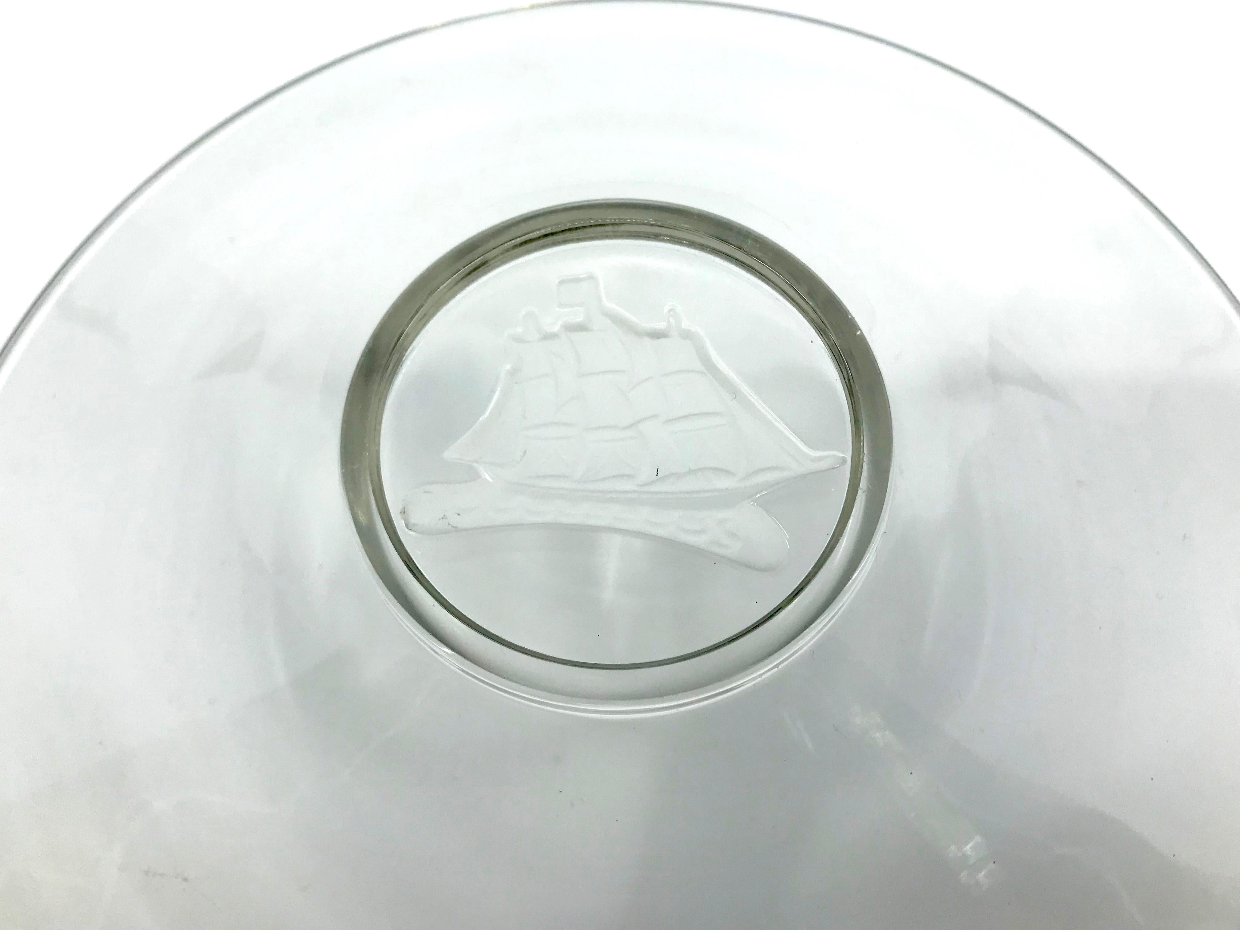 American Clipper Ship Etched Glass Bowl For Sale