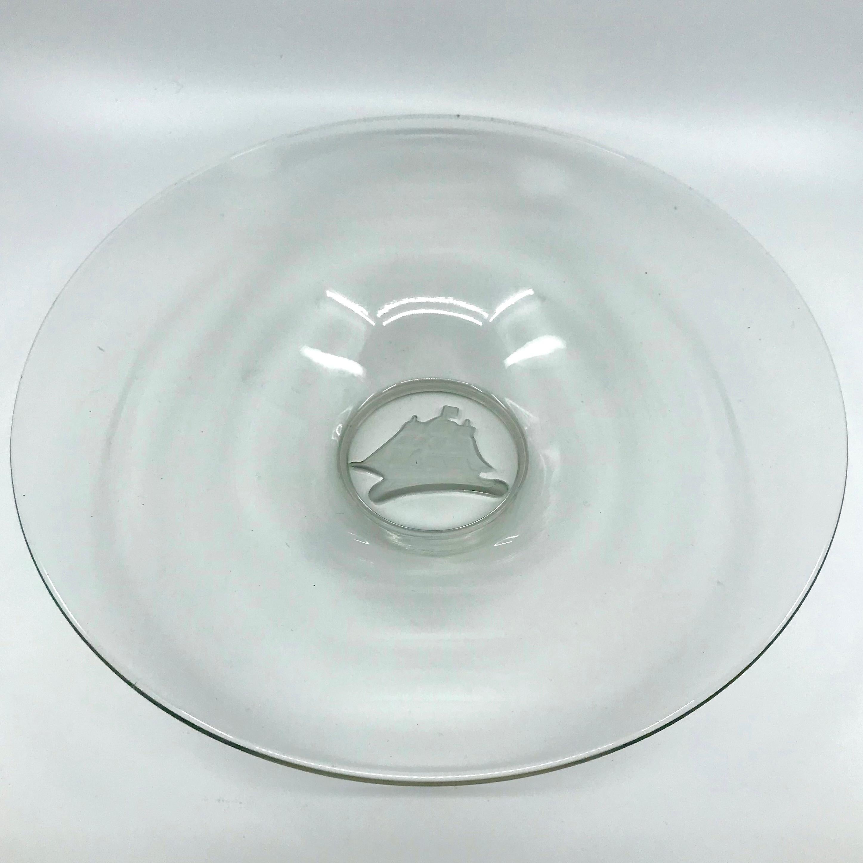 20th Century Clipper Ship Etched Glass Bowl For Sale