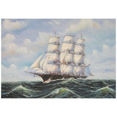 Retro Clipper Ship Oil Painting