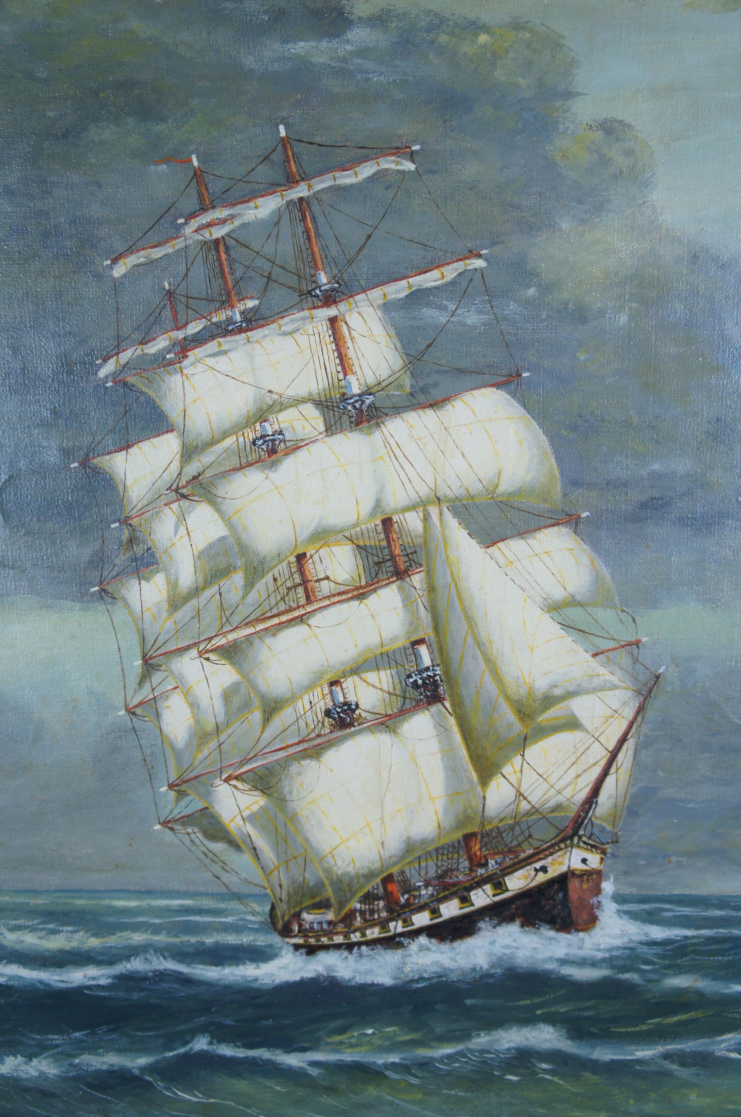 Canvas Clipper Ship Seascape Oil Painting by Winnifred Ocean Nautical Maritime
