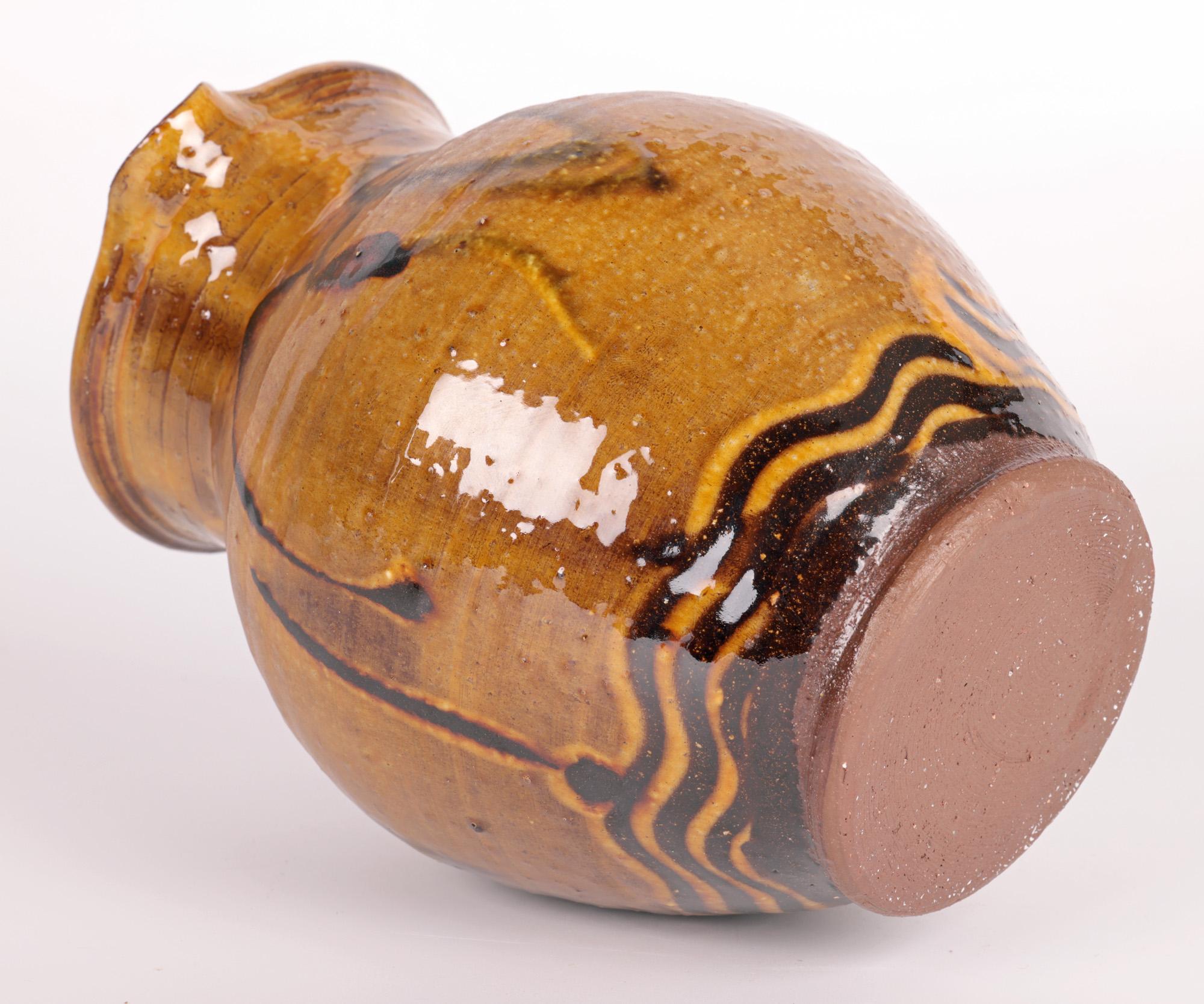 Clive Bowen Large Studio Pottery Slip Trailed Brown Glazed Jug For Sale 4