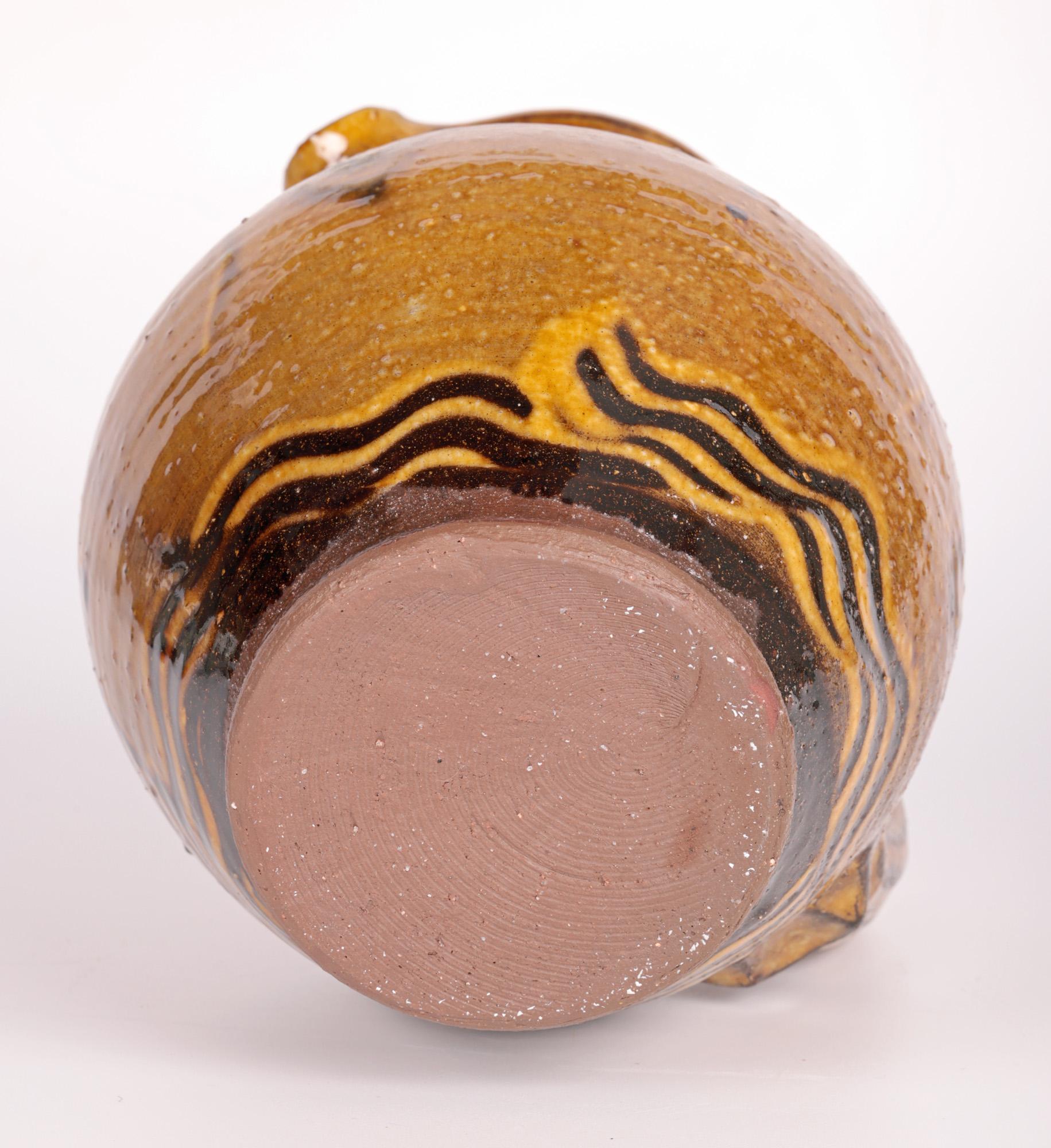 Clive Bowen Large Studio Pottery Slip Trailed Brown Glazed Jug For Sale 8