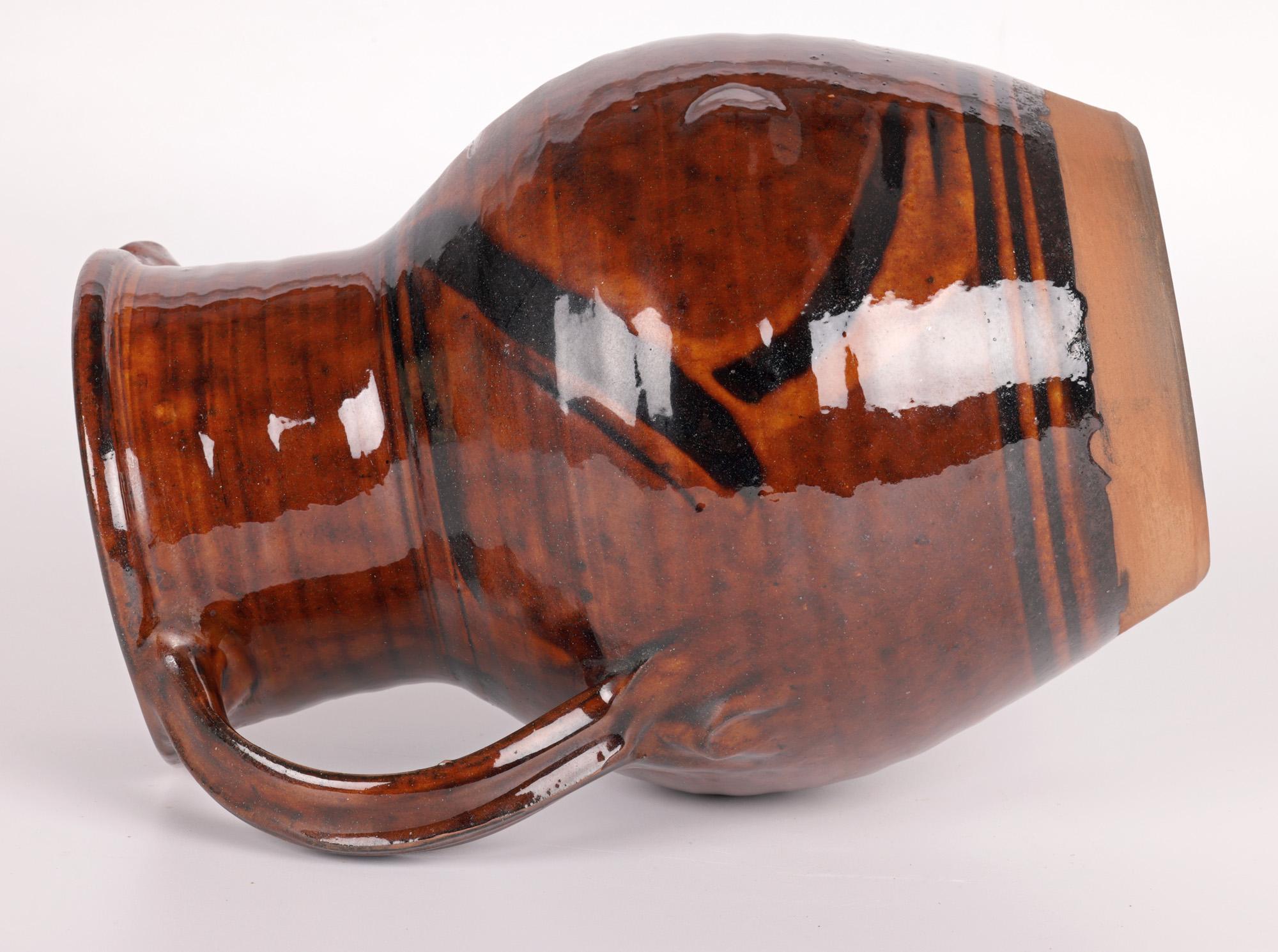 Earthenware Clive Bowen Studio Pottery Slip Trailed Honey Glazed Jug For Sale