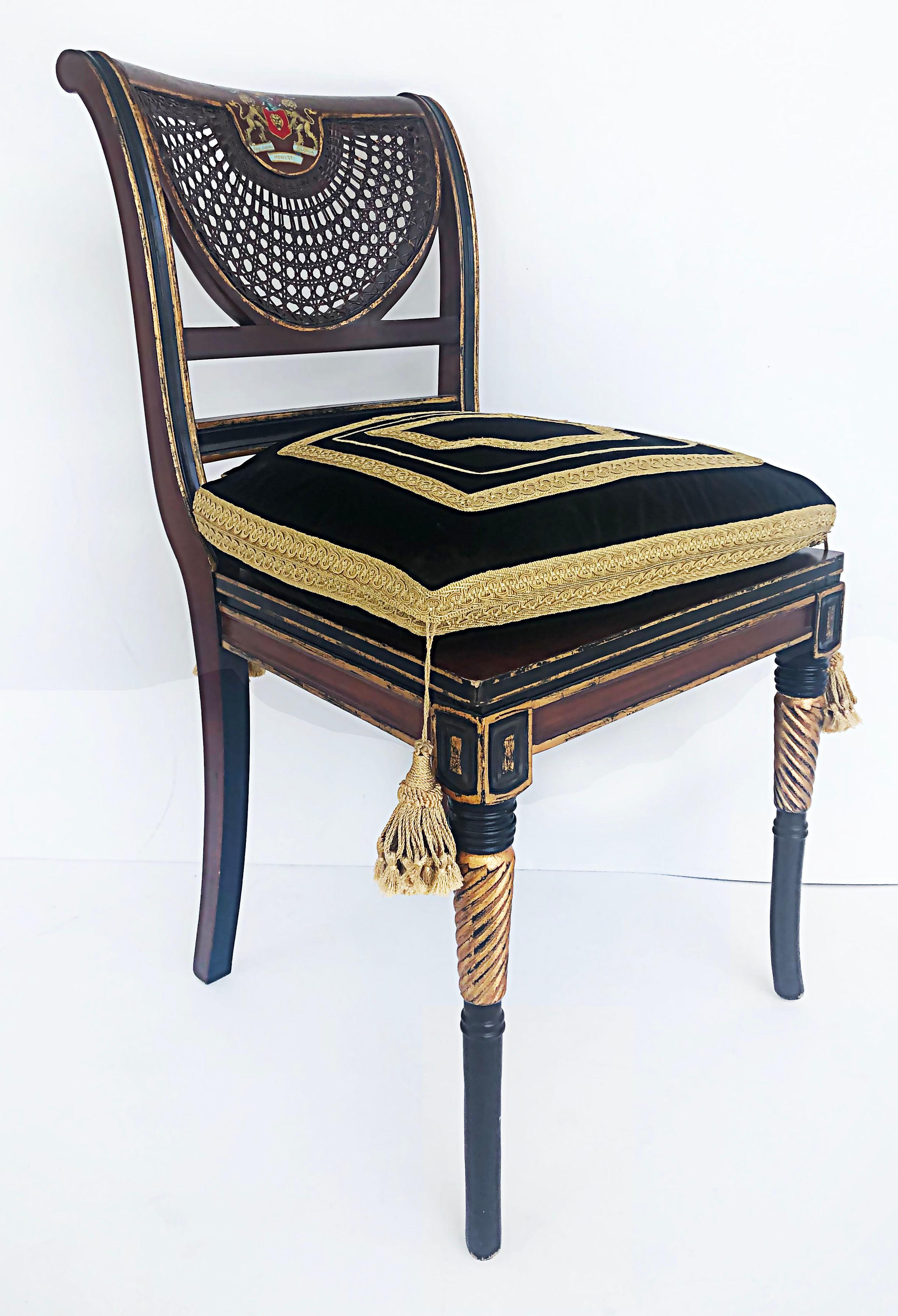 Clive Christian Regency Style Hand-Painted Caned Chairs with Coat of Arms, Pair In Good Condition In Miami, FL