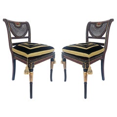Clive Christian Regency Style Hand-Painted Caned Chairs with Coat of Arms, Pair