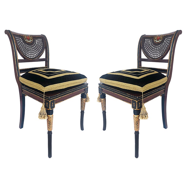 Clive Christian Regency Style HandPainted Caned Chairs with Coat of