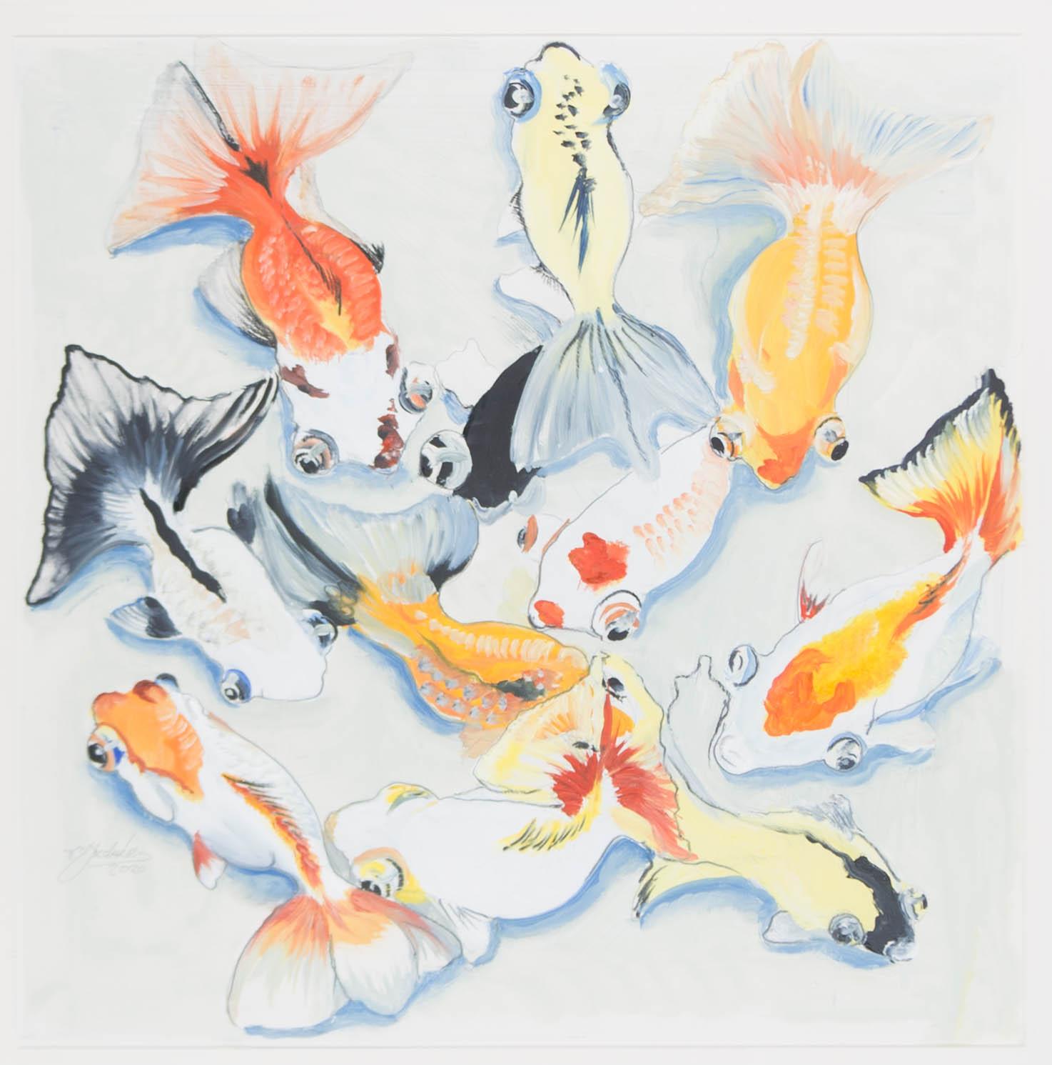 Clive Fredriksson - Acrilico contemporaneo firmato e incorniciato, Studio di carpa in vendita 1