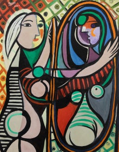 Clive Fredriksson d'après Pablo Picasso - Huile contemporaine, Fille devant un miroir