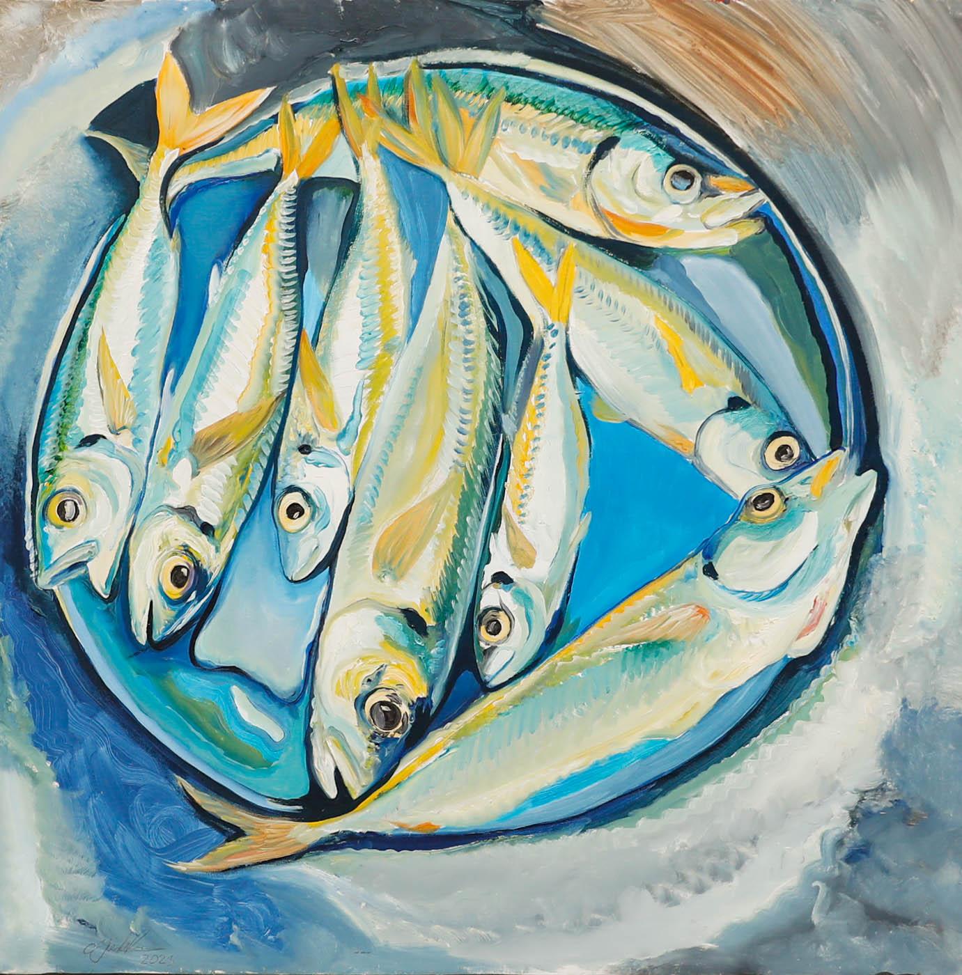 Clive Fredriksson - Olio contemporaneo, Natura morta di sardine 1