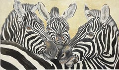 HUGE OIL PAINTING OF THREE ZEBRAS - BY CLIVE FREDRIKSSON - FRAMED