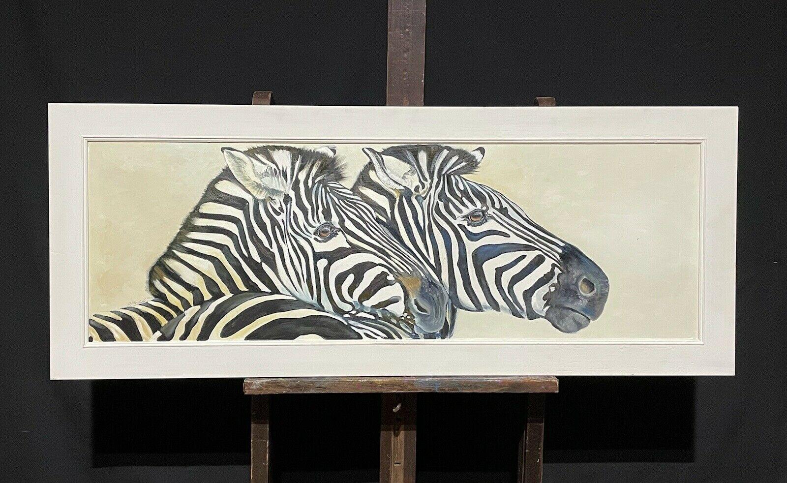 HUGE OIL PAINTING OF TWO ZEBRAS - BY CLIVE FREDRIKSSON - FRAMED & STUNNING - Painting by Clive Fredriksson