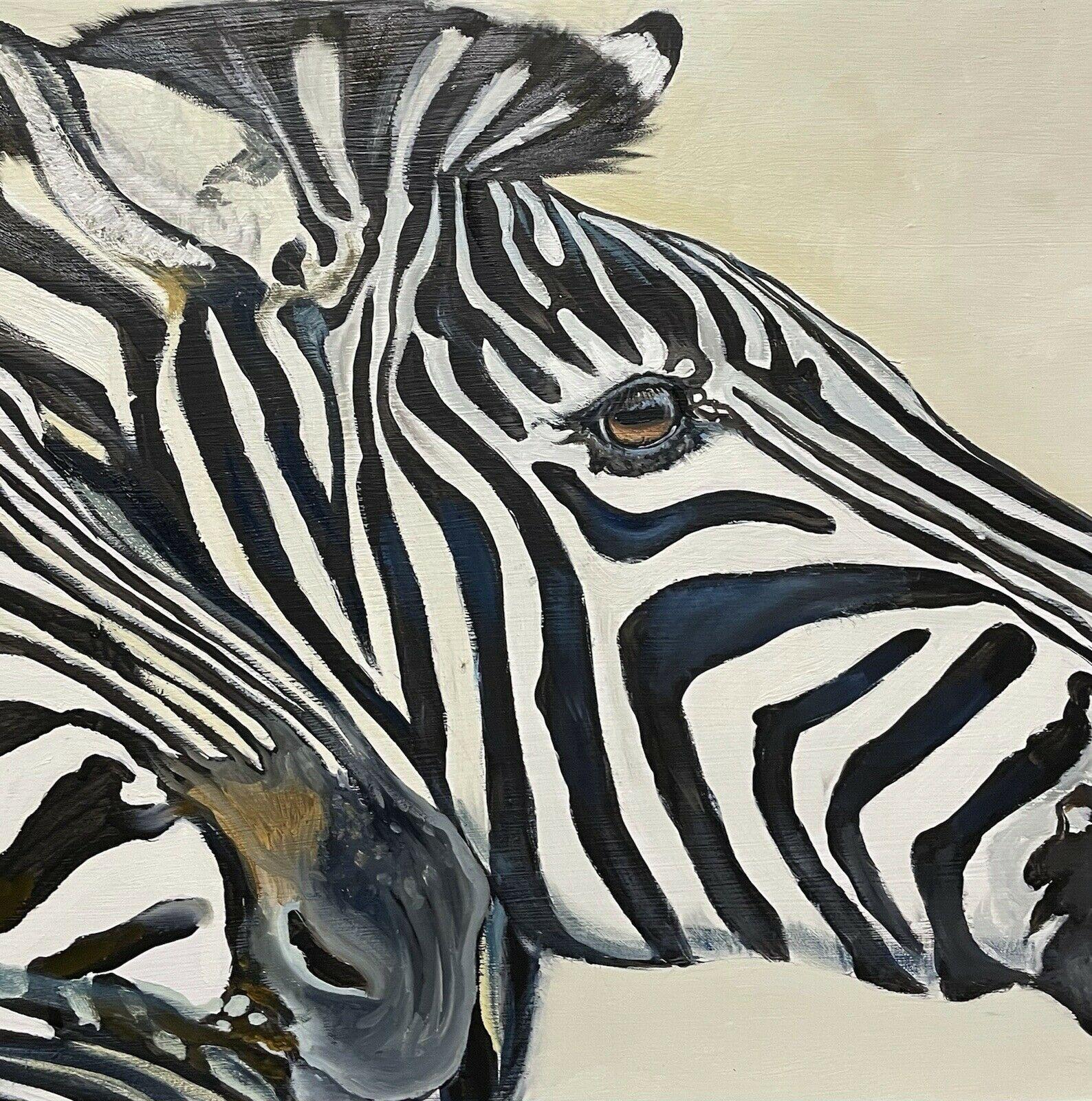 HUGE OIL PAINTING OF TWO ZEBRAS - BY CLIVE FREDRIKSSON - FRAMED & STUNNING - Black Animal Painting by Clive Fredriksson