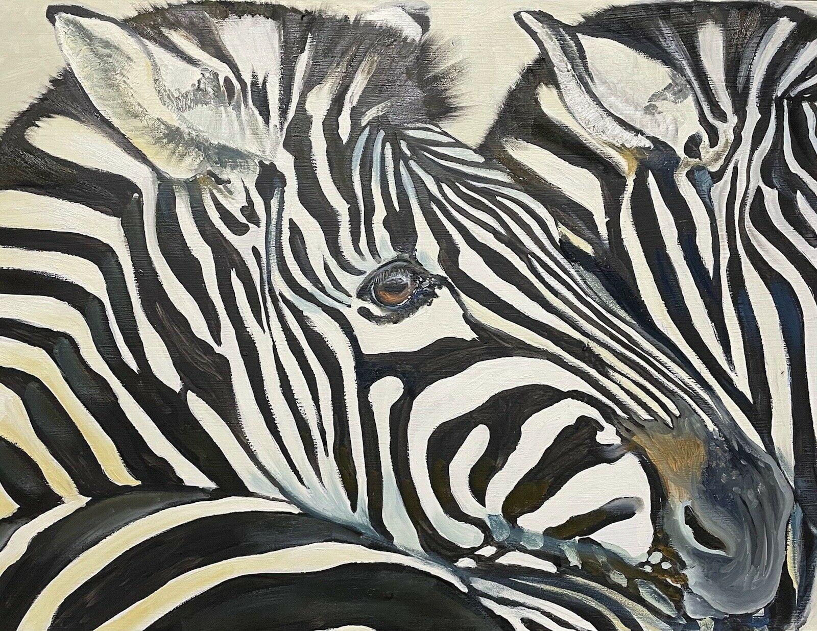 Artist/ School: by Clive Fredriksson, British contemporary

Title: Two Zebras

Medium: oil painting, on board. 

Size:  framed: 21  x 53 inches
         painting: 16 x 48 inches
         
Provenance: private collection, UK

Condition: The painting