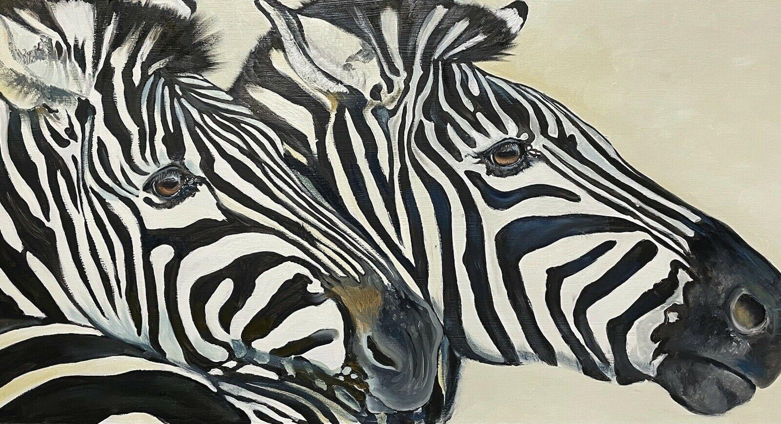 HUGE OIL PAINTING OF TWO ZEBRAS - BY CLIVE FREDRIKSSON - FRAMED & STUNNING 1