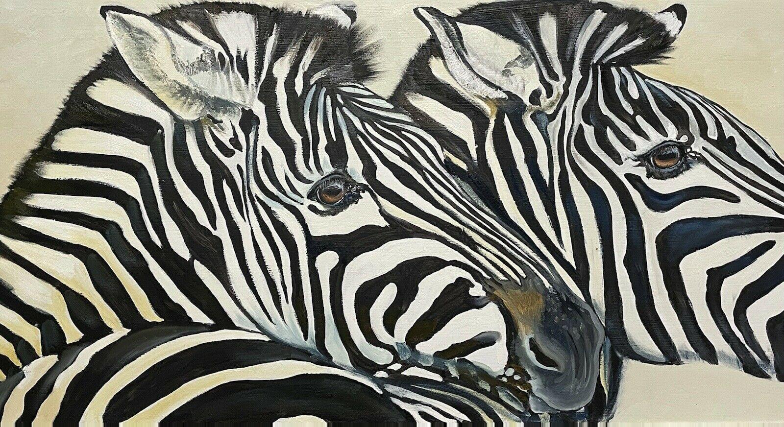 Clive Fredriksson Animal Painting - HUGE OIL PAINTING OF TWO ZEBRAS - BY CLIVE FREDRIKSSON - FRAMED & STUNNING