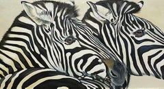 HUGE OIL PAINTING OF TWO ZEBRAS - BY CLIVE FREDRIKSSON - FRAMED & STUNNING