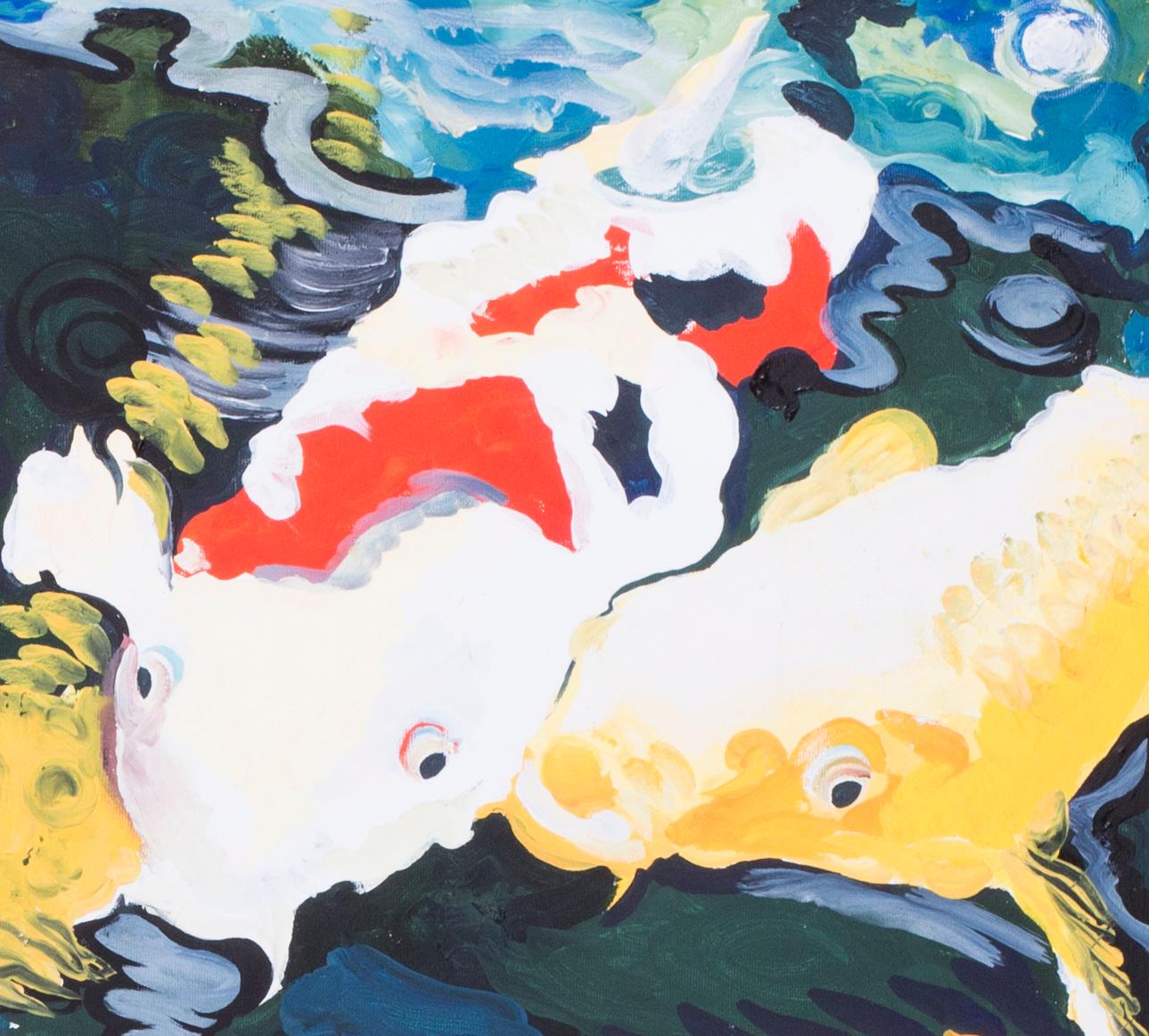 Koi carp at feeding time - Painting by Clive Fredriksson