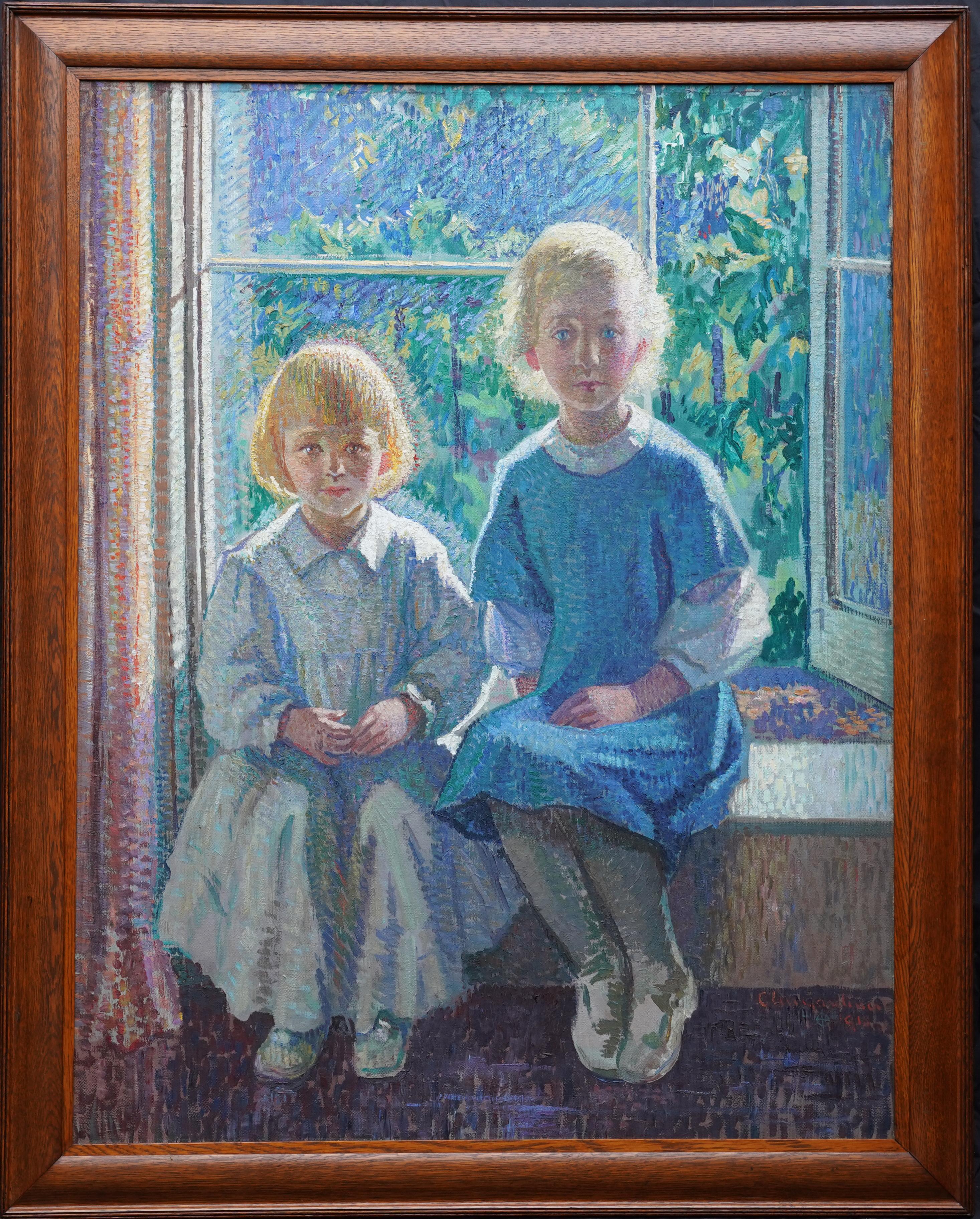 Retrato de dos hermanas junto a una ventana - Pintura al óleo británica de 1918 de la Escuela Slade en venta 13