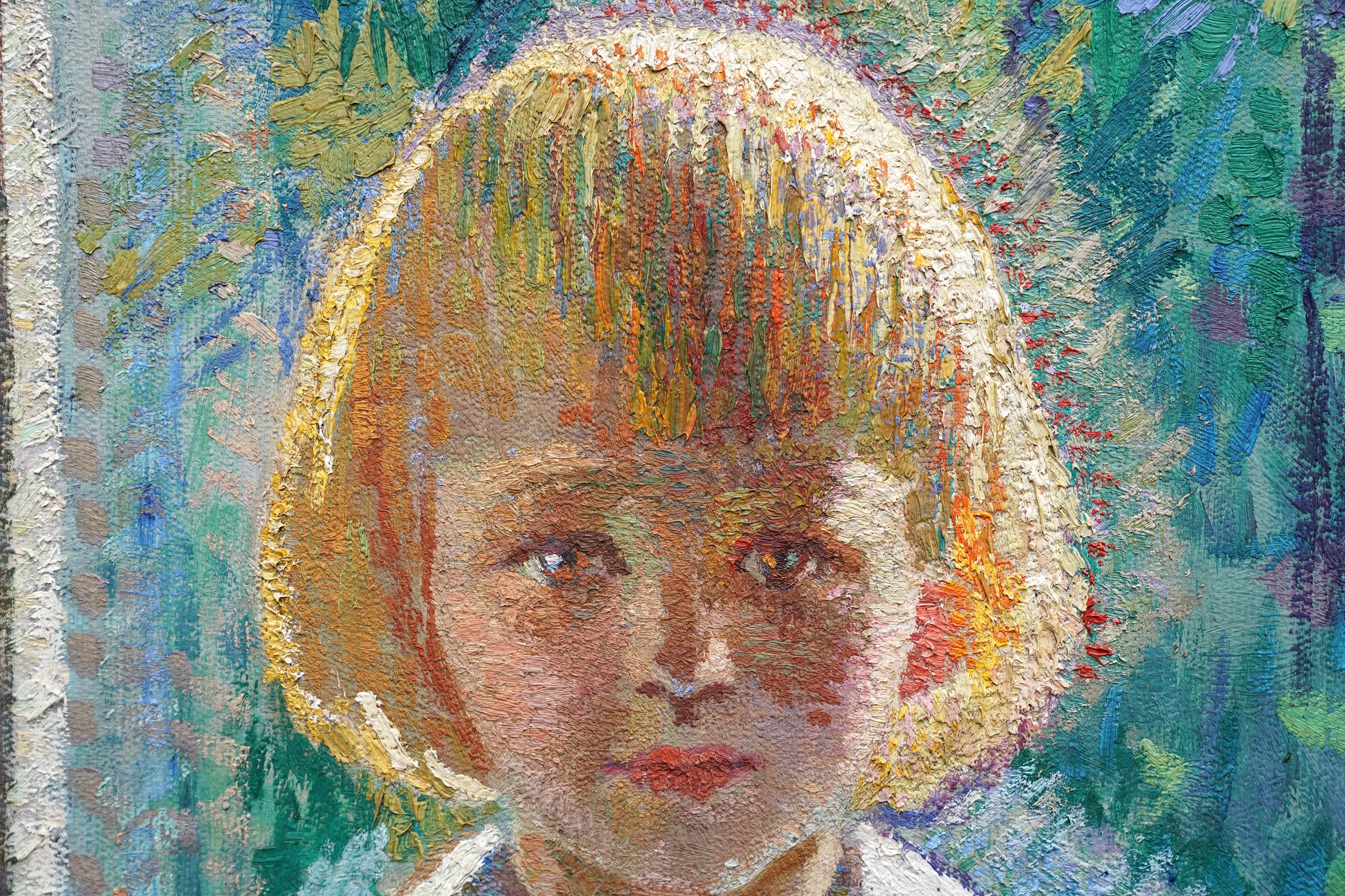Retrato de dos hermanas junto a una ventana - Pintura al óleo británica de 1918 de la Escuela Slade en venta 3