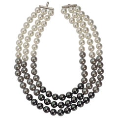 Shaded White To Tahitian To Black Faux  Pearl  Necklace