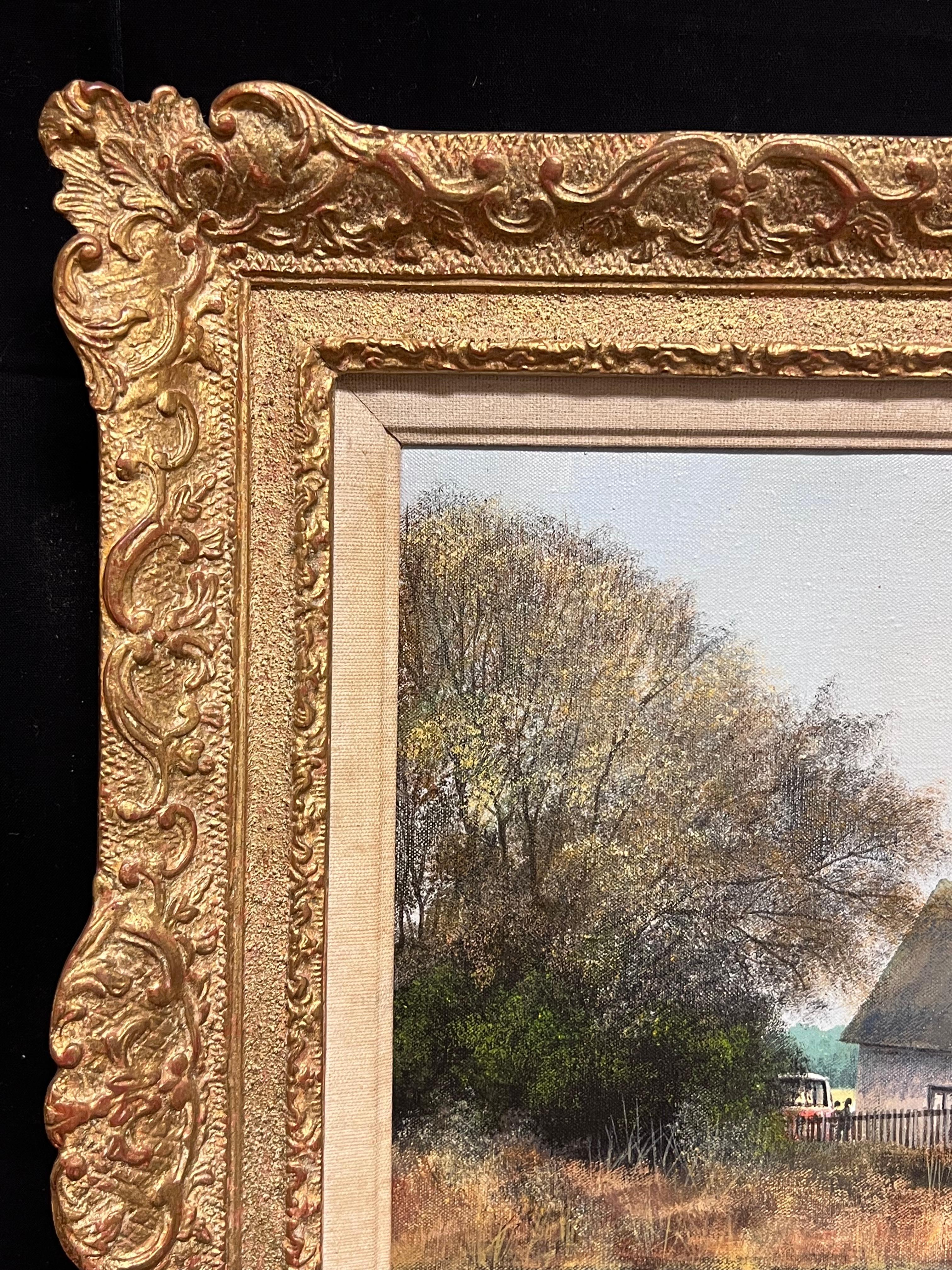 Tradicional cabaña inglesa de paja junto al río con cisnes Artista británico catalogado en venta 1
