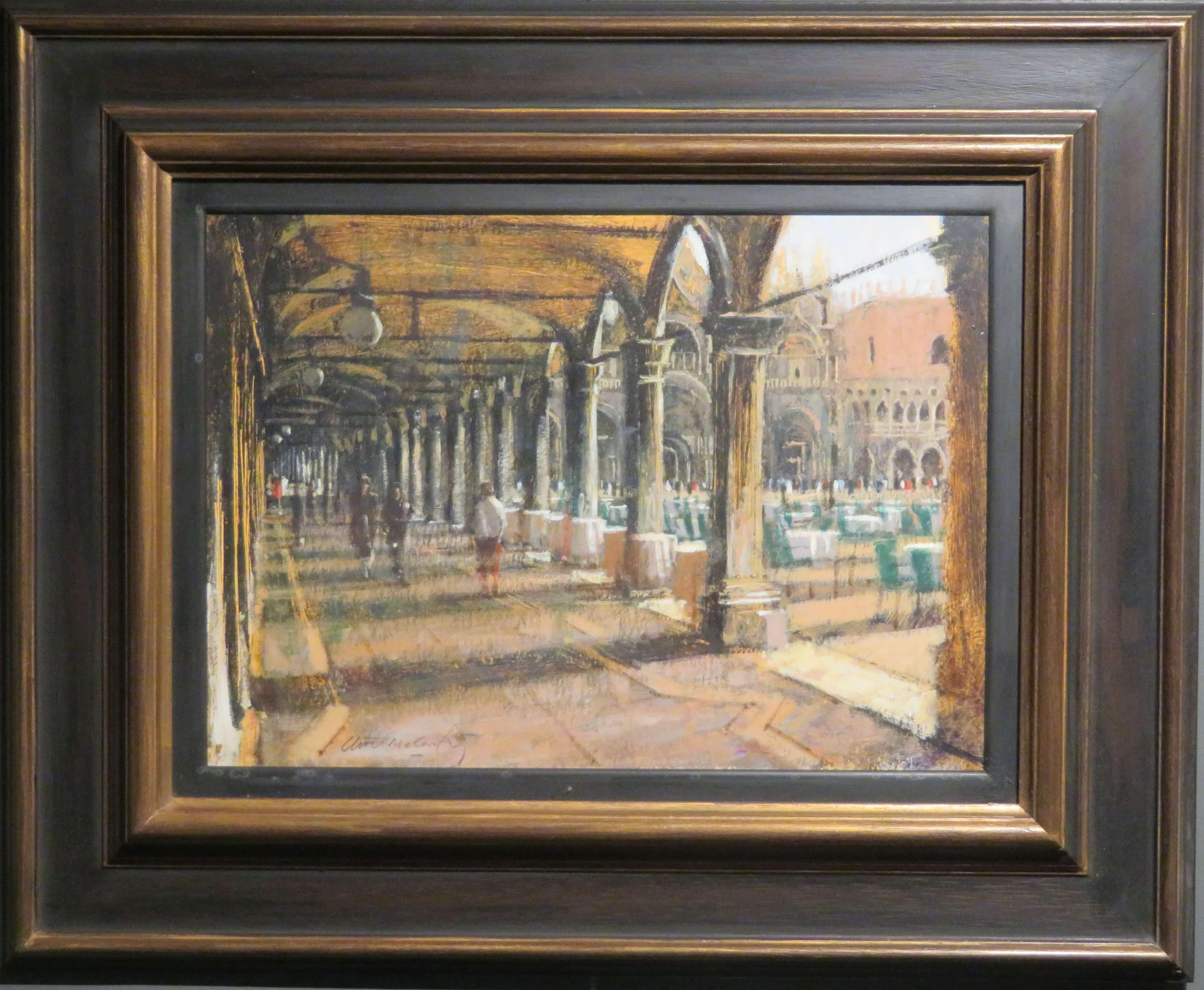 Original FINE Post Impressionist ITALIENISCHE Ölgemälde VENEDIG CAFE SQUARE – Painting von Clive McCartney