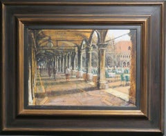 Original FINE Post Impressionist ITALIAN Oil Painting VENICE CAFE SQUARE