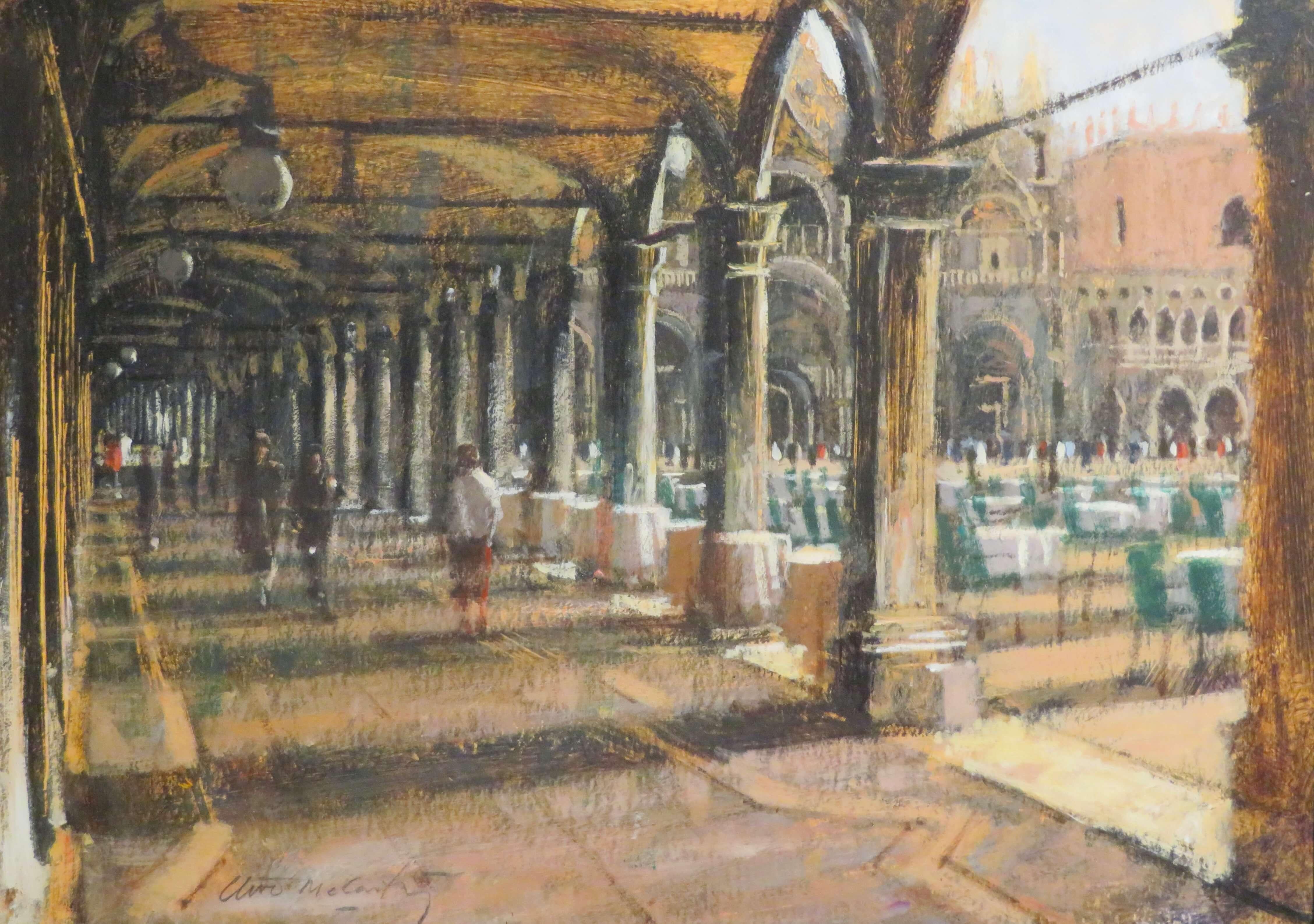 Original FINE Post Impressionist ITALIENISCHE Ölgemälde VENEDIG CAFE SQUARE (Post-Impressionismus), Painting, von Clive McCartney