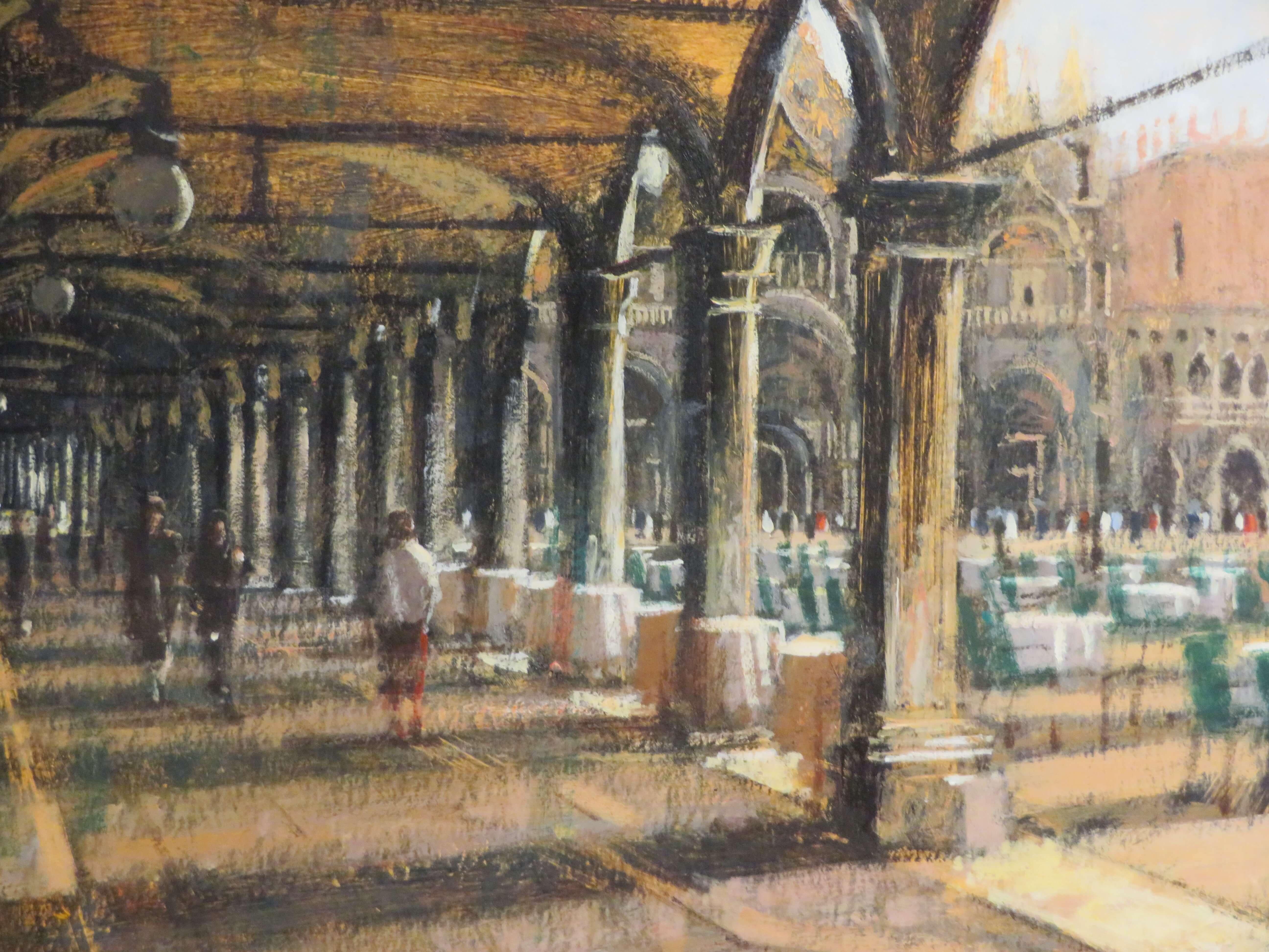 Original FINE Post Impressionist ITALIENISCHE Ölgemälde VENEDIG CAFE SQUARE (Schwarz), Landscape Painting, von Clive McCartney