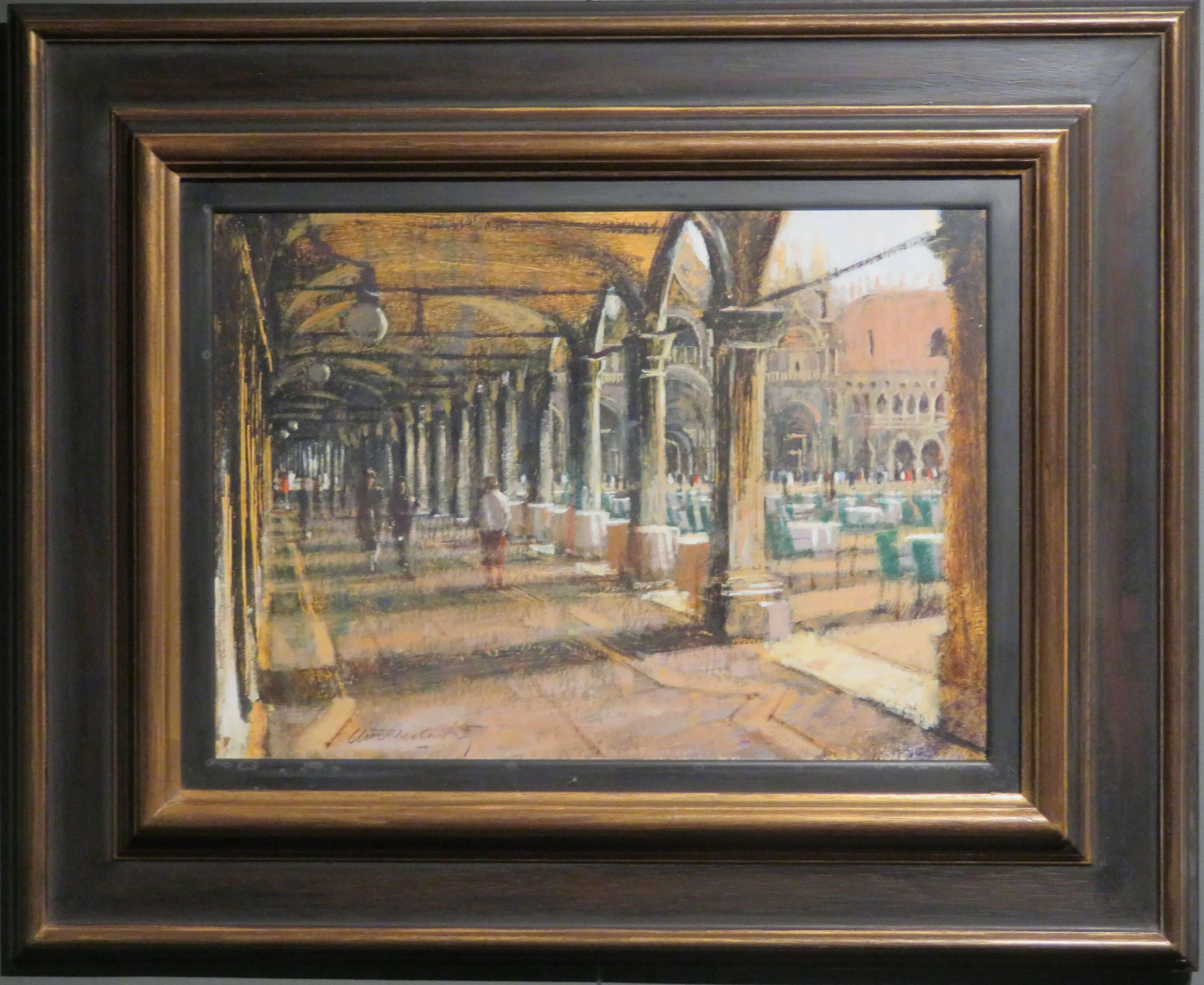 Original FINE Post Impressionist ITALIENISCHE Ölgemälde VENEDIG CAFE SQUARE