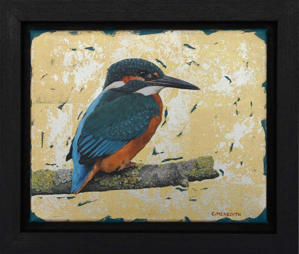 Kingfisher Study - contemporary realistic animal wildlife bird oil painting - Painting by Clive Meredith