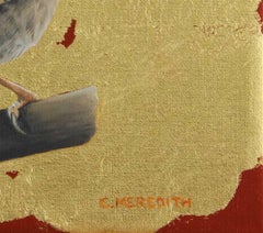 Wren - contemporary illustrative animal bird gold oil painting framed