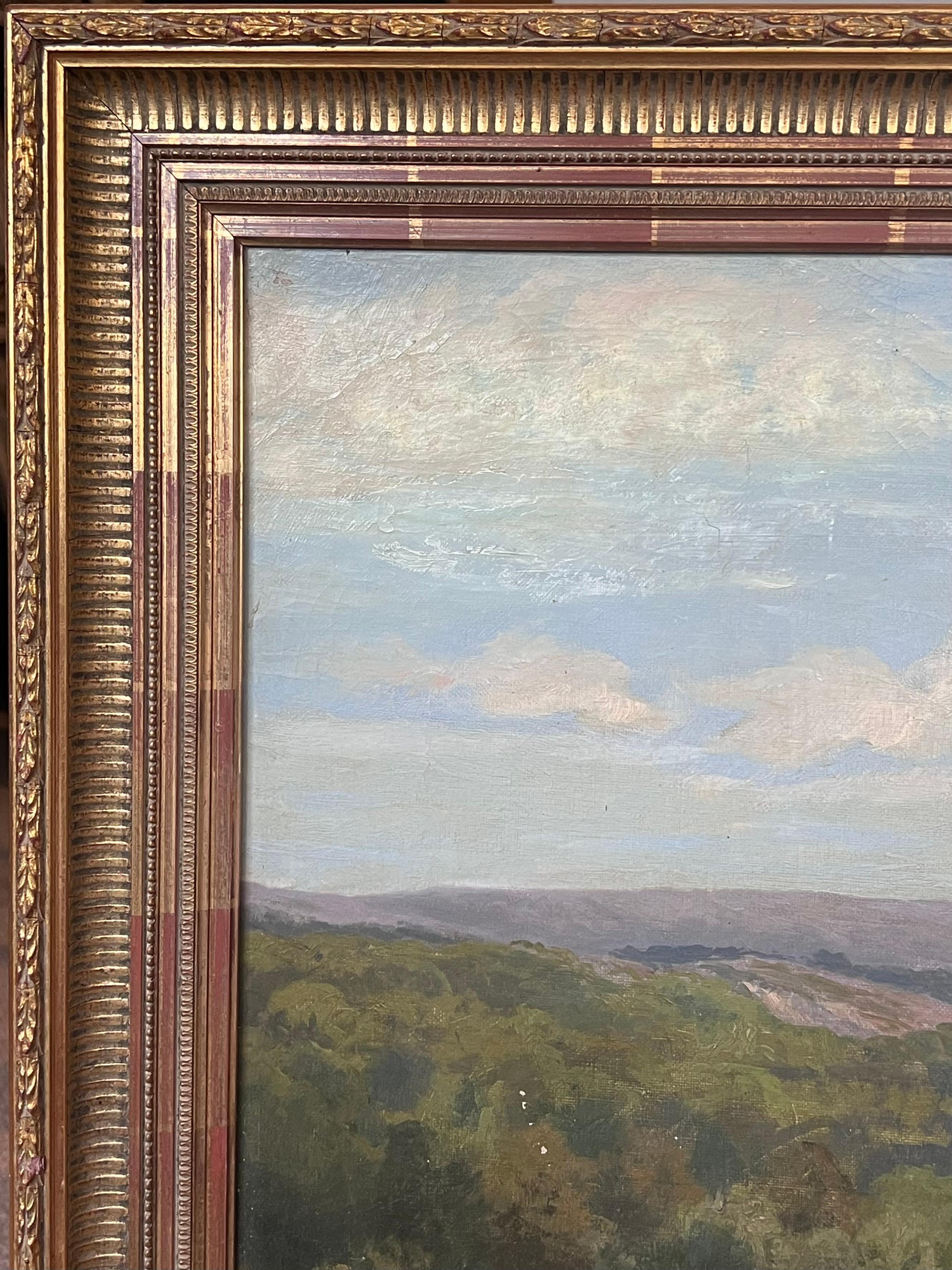 Enorme paisaje pastoral francés del siglo XIX Paisaje panorámico ganadero y figuras - Painting de Clément QUINTON (1851-1920)