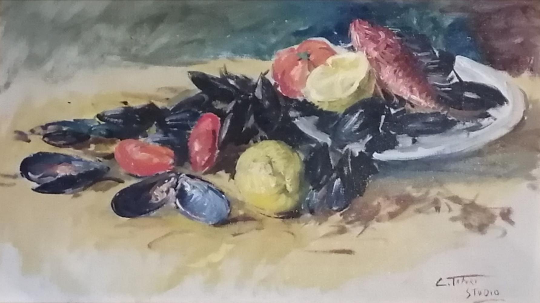 Clémente Tafuri Still-Life Painting - Still life with mussels