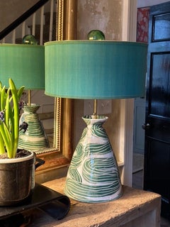 Cloche-form Ceramic Lamp in meandering green stripe