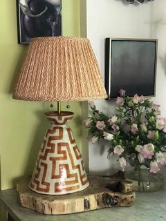 Cloche-form hand painted ceramic lamp in geometric brown