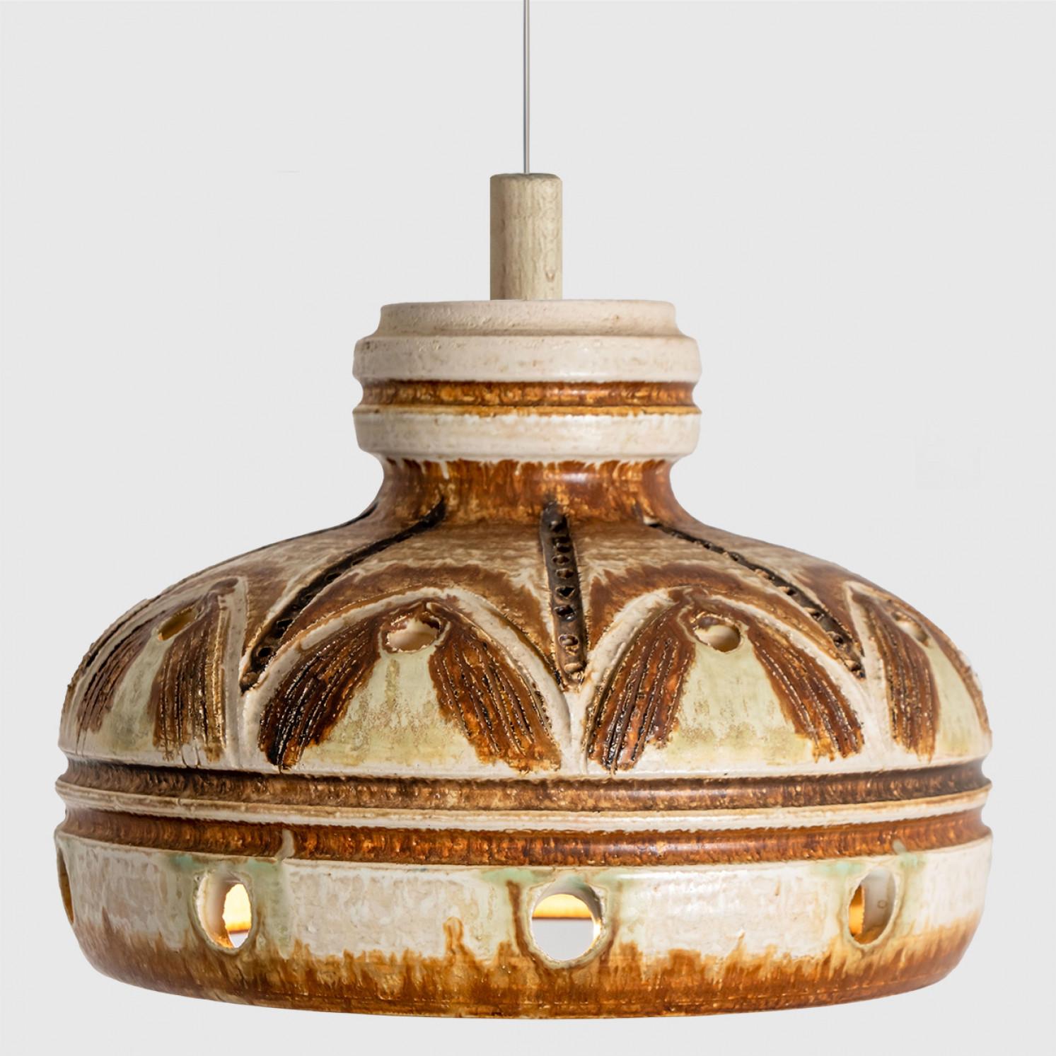 Other Cloche Ivory Terra Ceramic Pendant Light, Denmark, 1970 For Sale