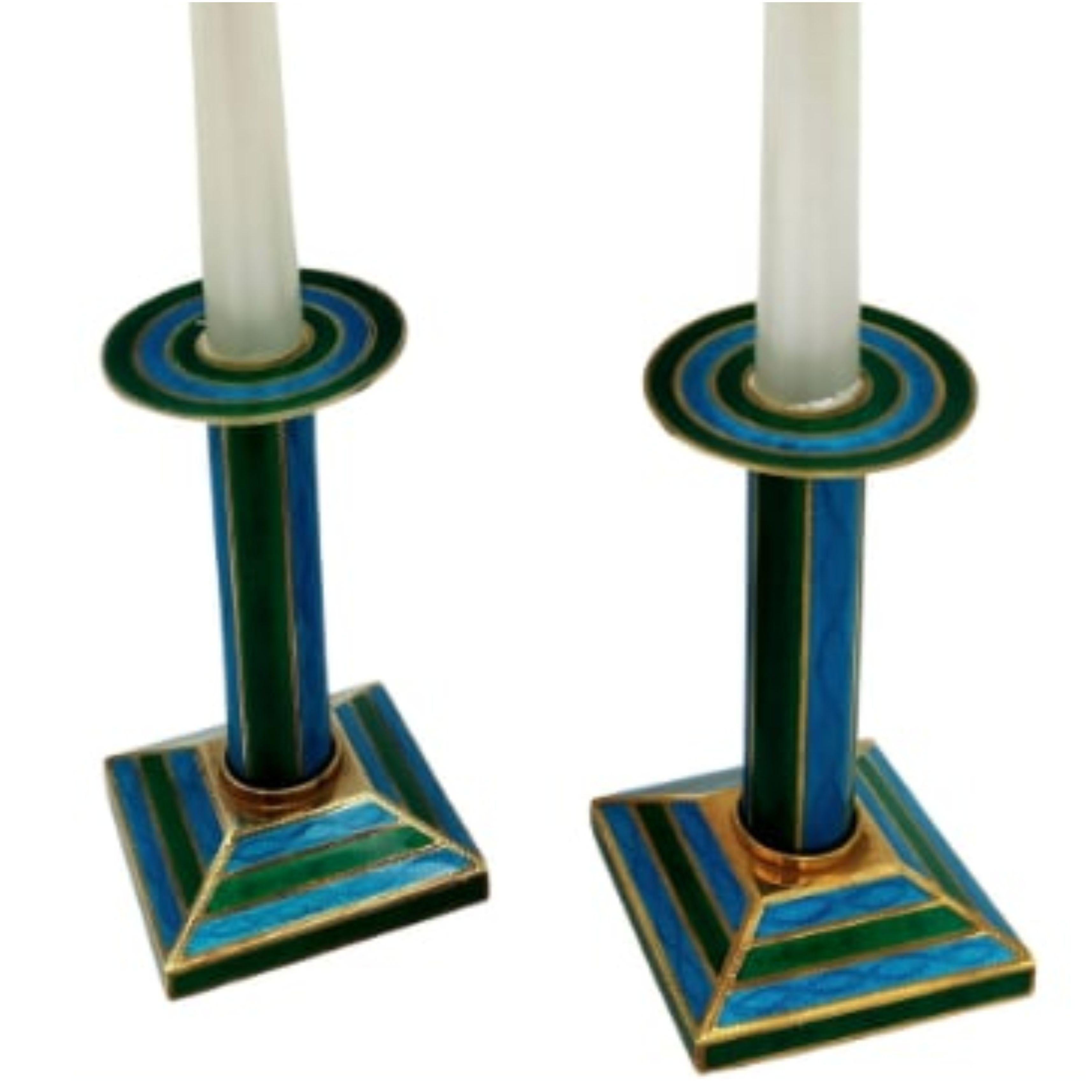 Clock and 2 Candlesticks Table set Sterling Silver Enamel Salimbeni. 4