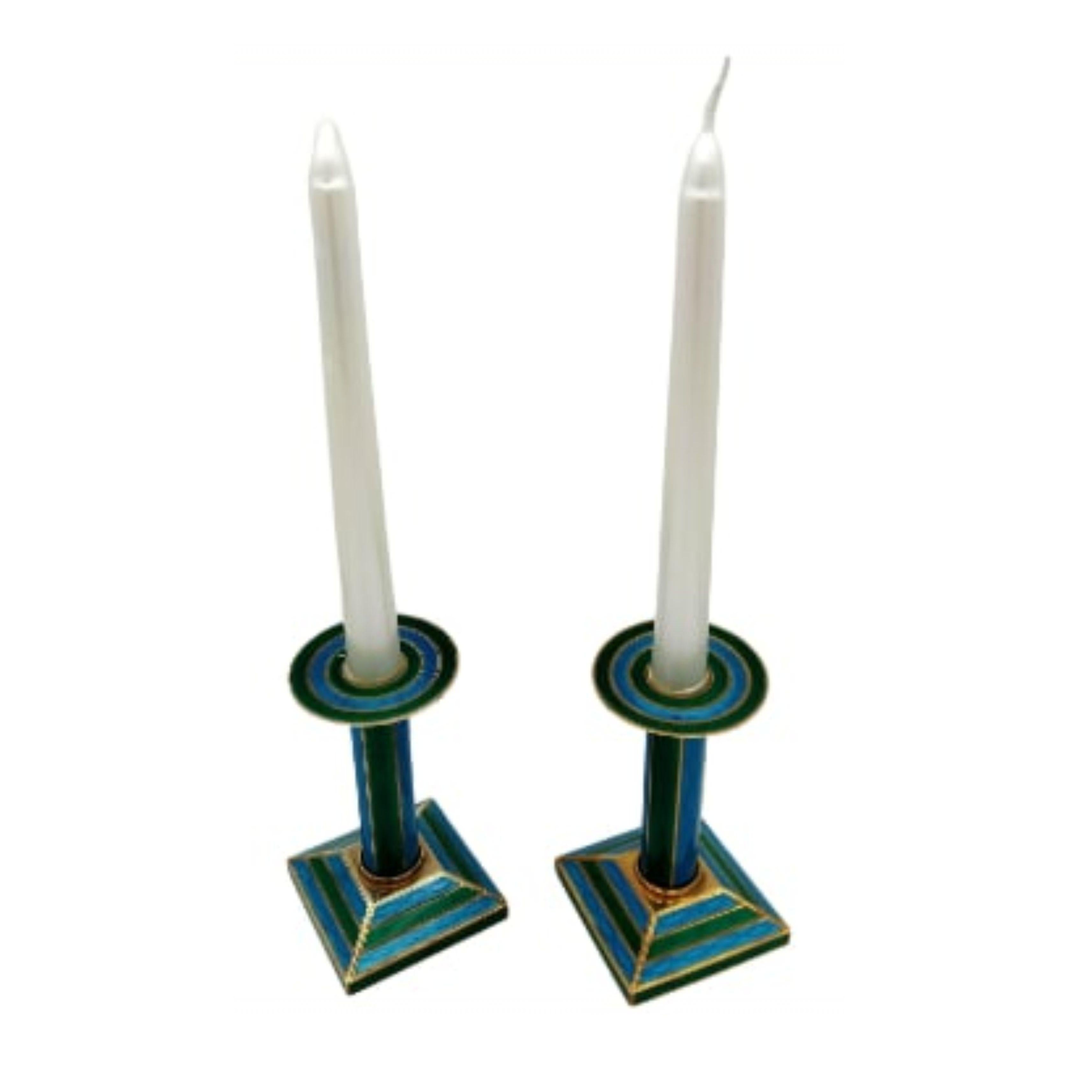 Clock and 2 Candlesticks Table set Sterling Silver Enamel Salimbeni. 5