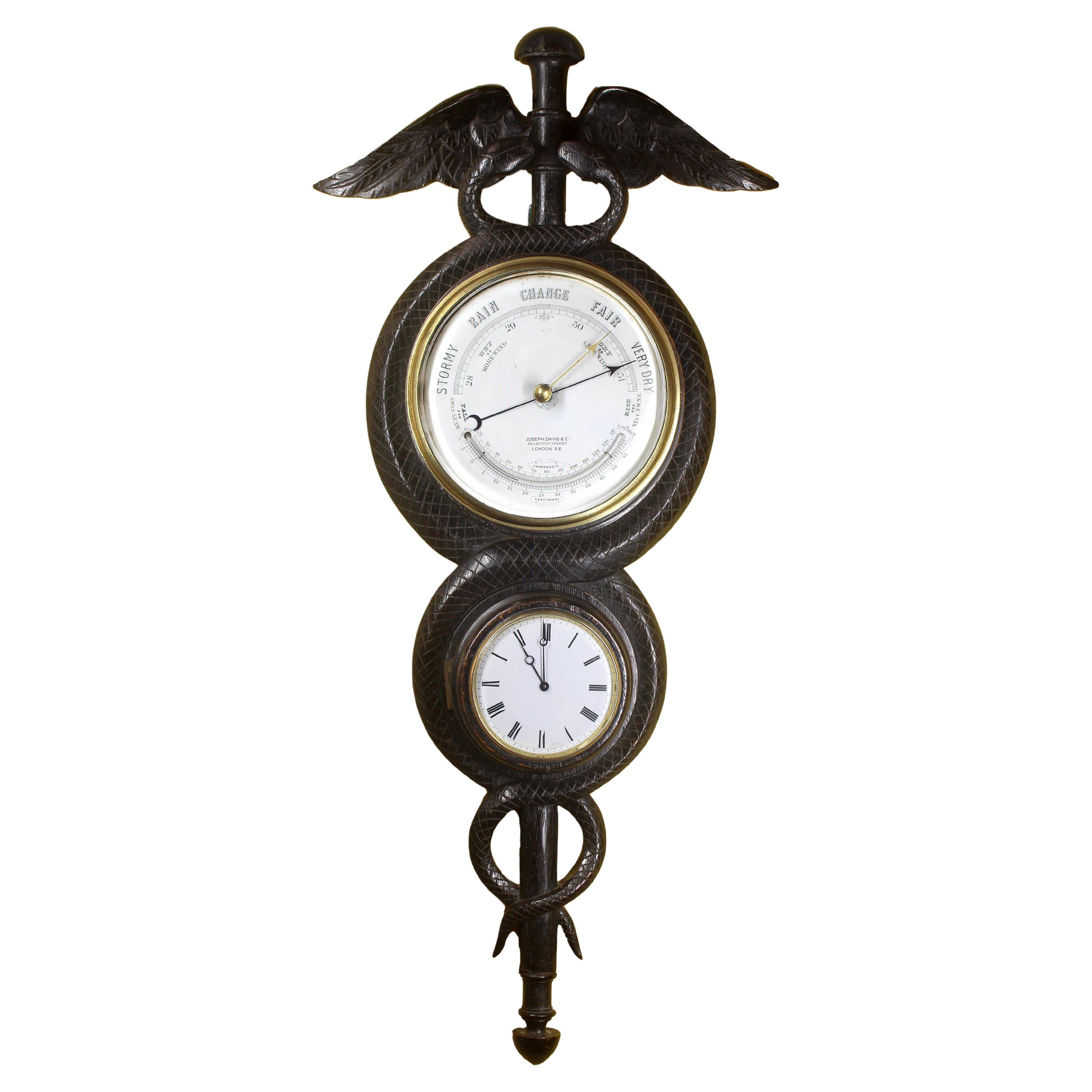Clock and Barometer in the Shape of a Caduceus For Sale