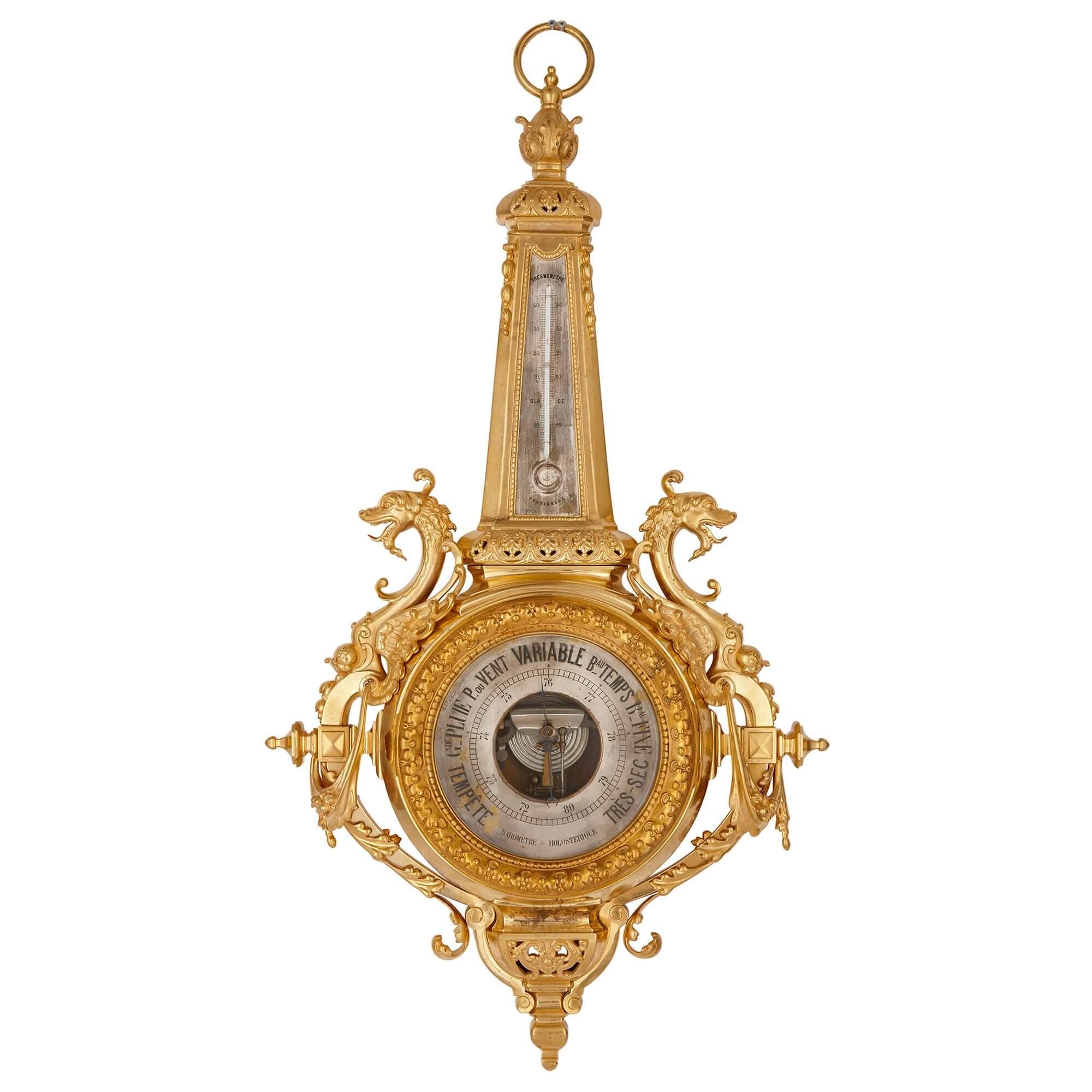 Belle Époque Clock and Barometer Set in Gilt Bronze by Beurdeley