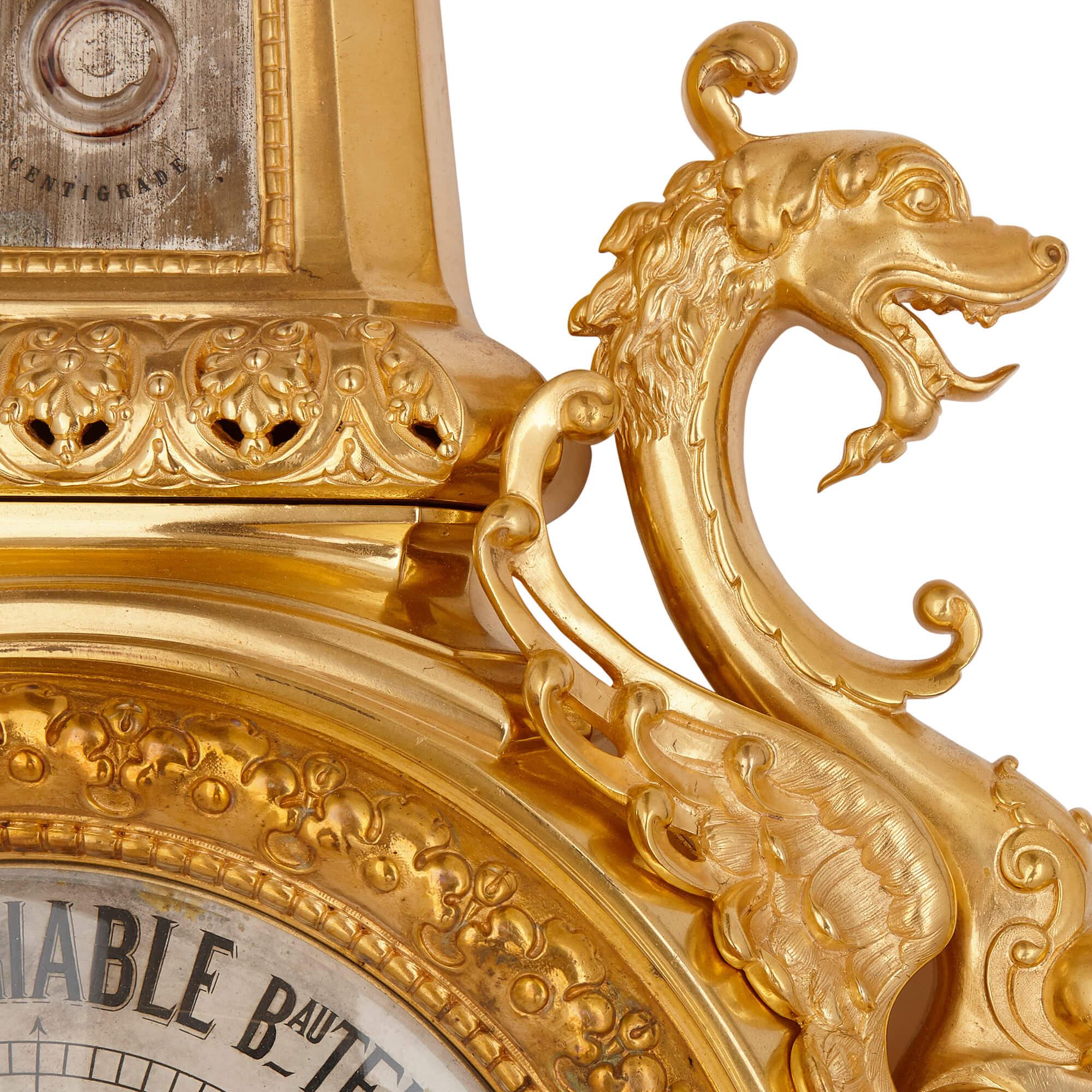 Clock and Barometer Set in Gilt Bronze by Beurdeley 2